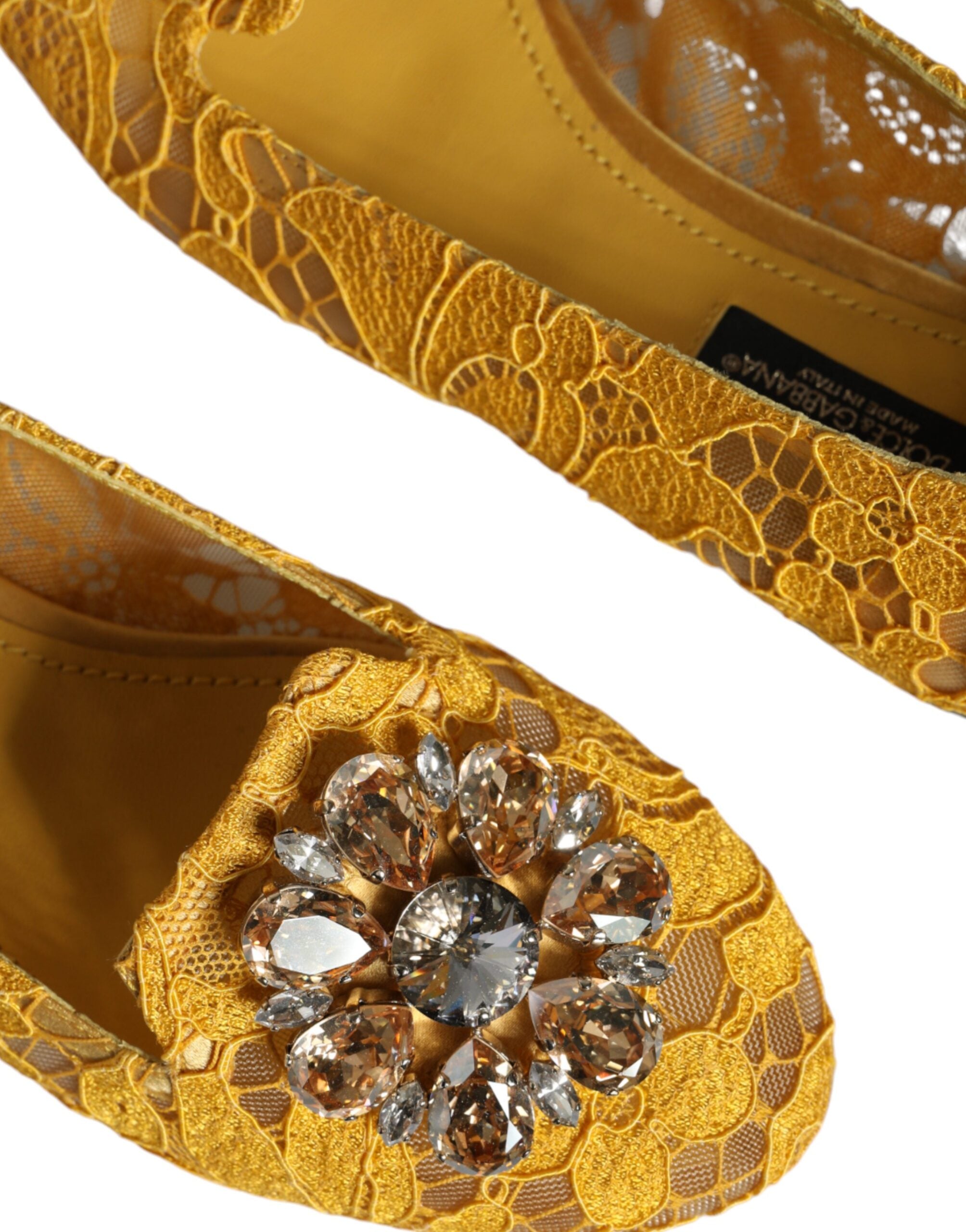 Dolce & Gabbana Mustard Lace Crystal Ballet Flats Loafer Shoes -   -  Dolce & Gabbana.