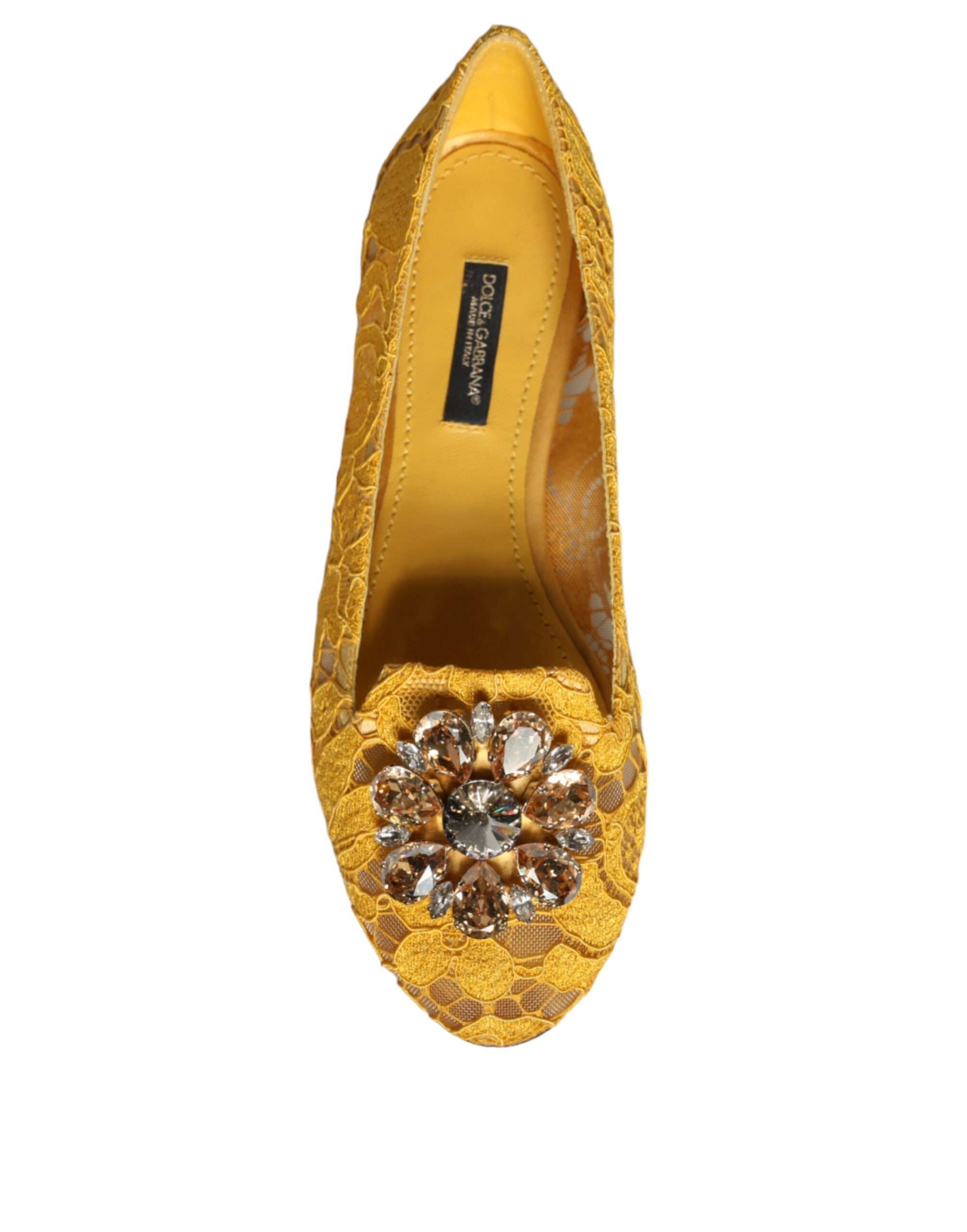 Dolce & Gabbana Mustard Lace Crystal Ballet Flats Loafer Shoes -   -  Dolce & Gabbana.