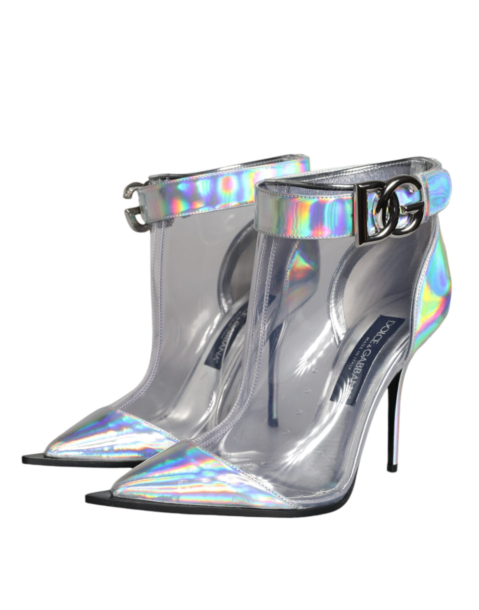 Dolce & Gabbana Silver Iridescent PVC Pointed Short Boots Shoes -   -  Dolce & Gabbana.