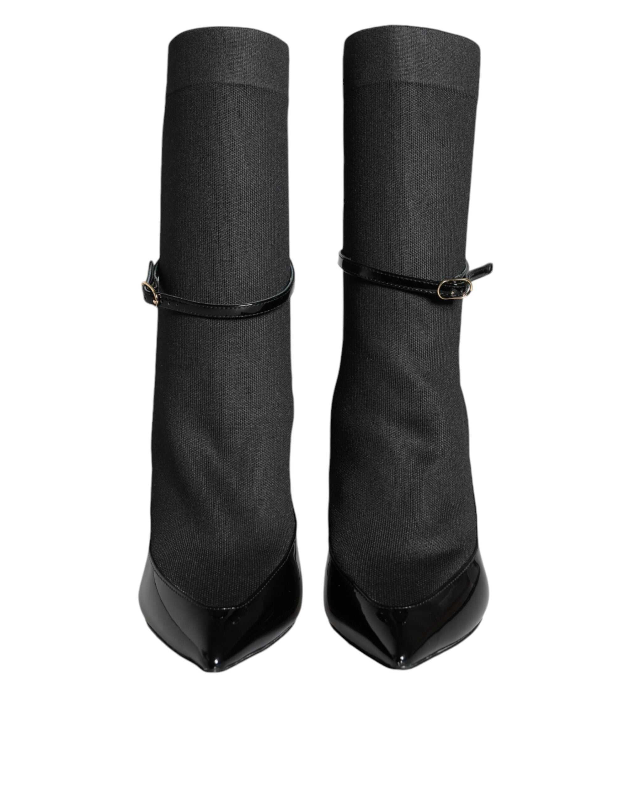 Dolce & Gabbana Black Leather Stilettos Booties Socks Shoes -   -  Dolce & Gabbana.