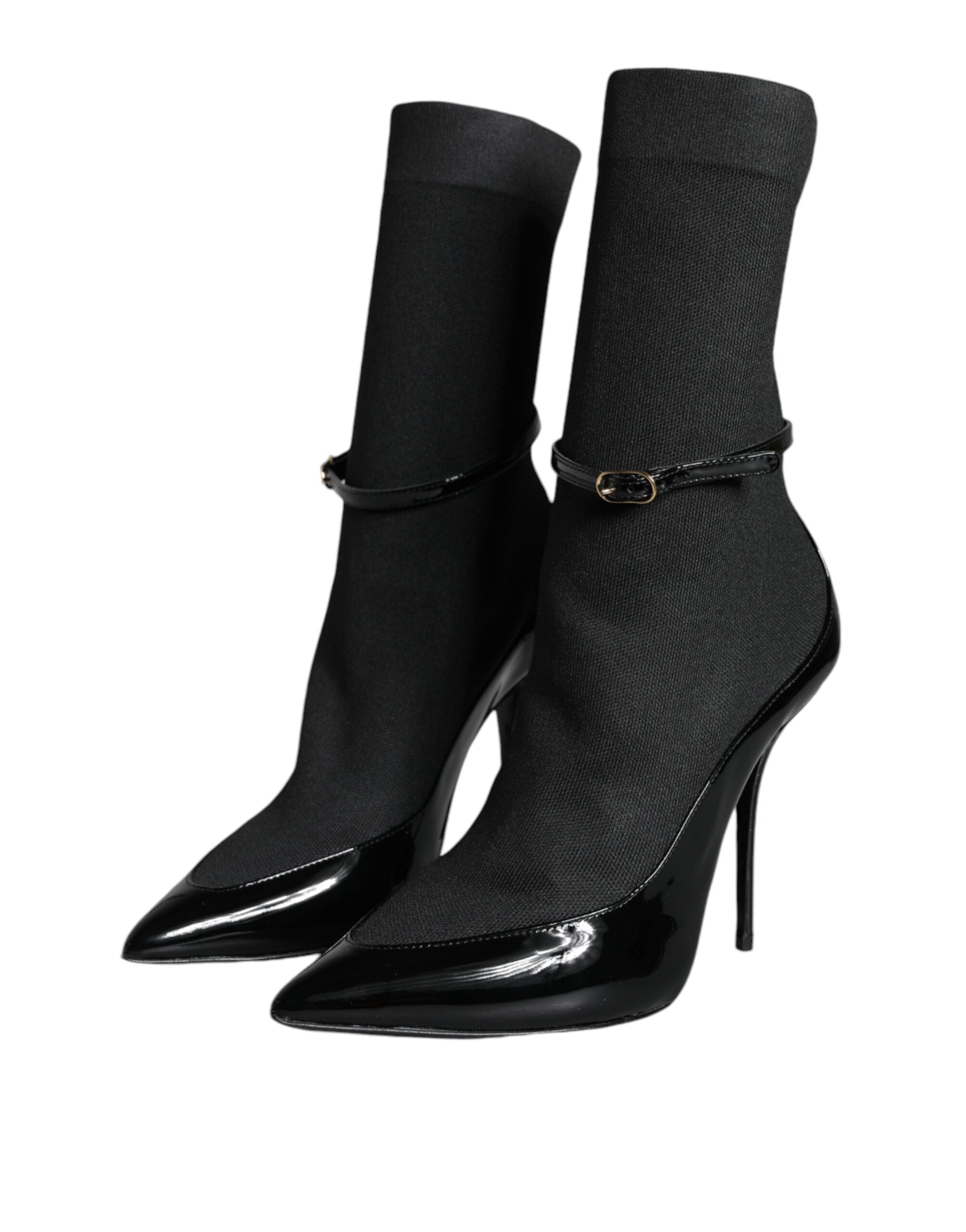 Dolce & Gabbana Black Leather Stilettos Booties Socks Shoes -   -  Dolce & Gabbana.