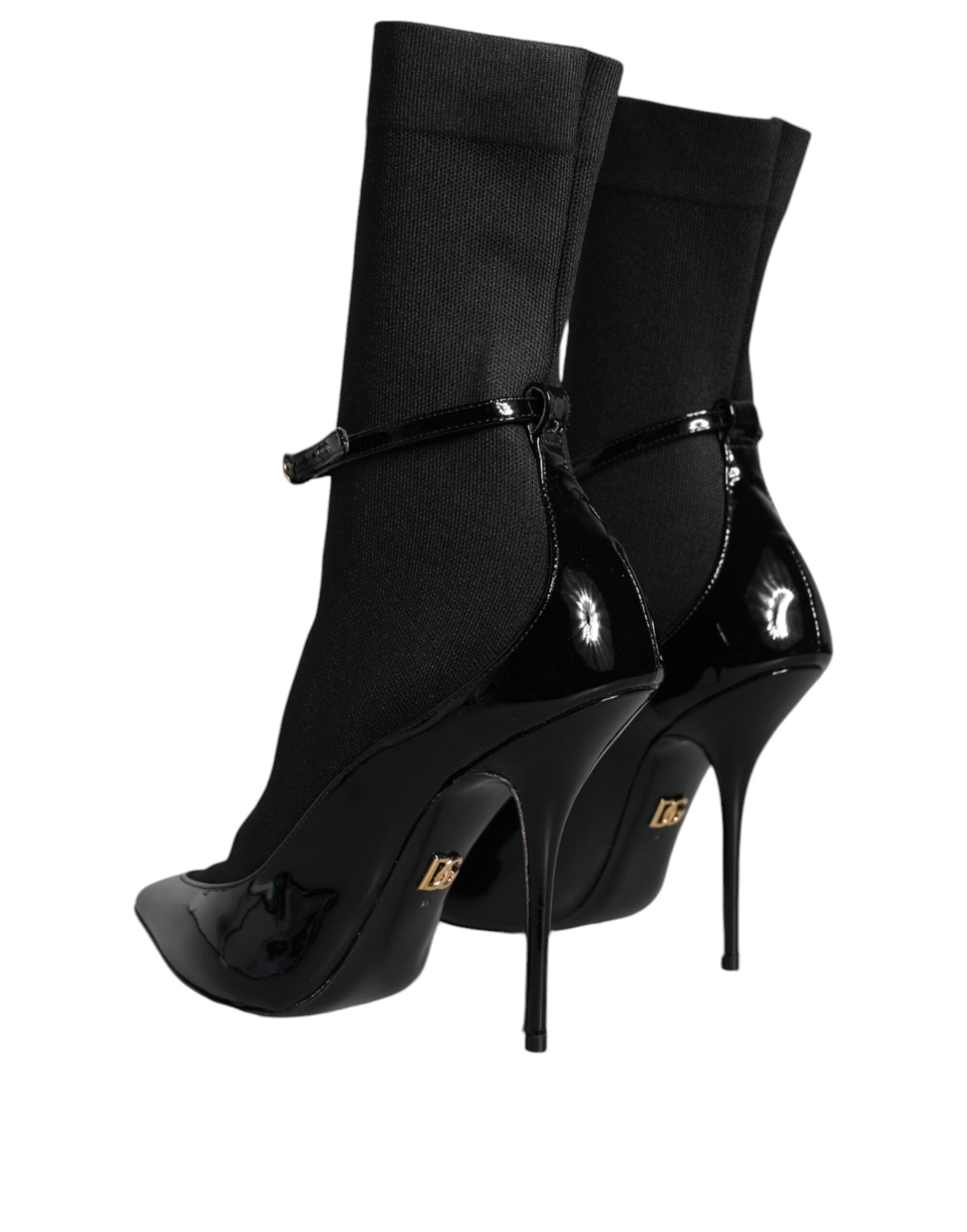 Dolce & Gabbana Black Leather Stilettos Booties Socks Shoes -   -  Dolce & Gabbana.
