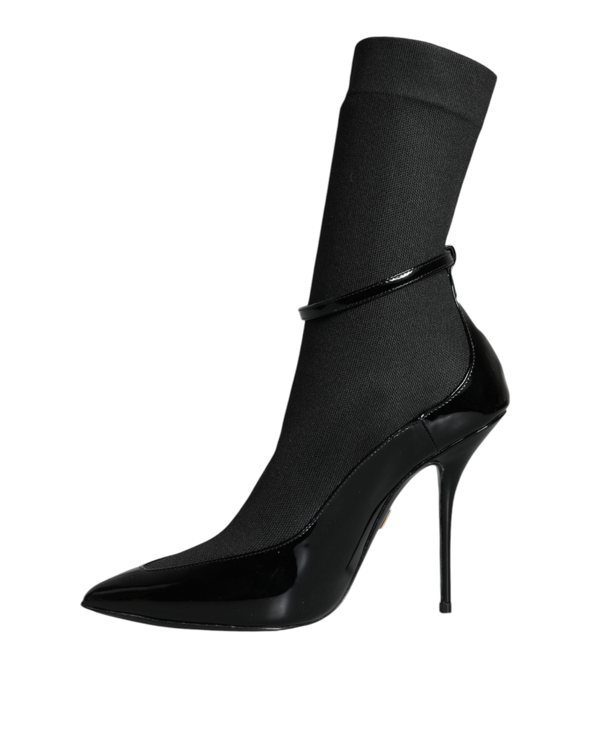 Dolce & Gabbana Black Leather Stilettos Booties Socks Shoes -   -  Dolce & Gabbana.