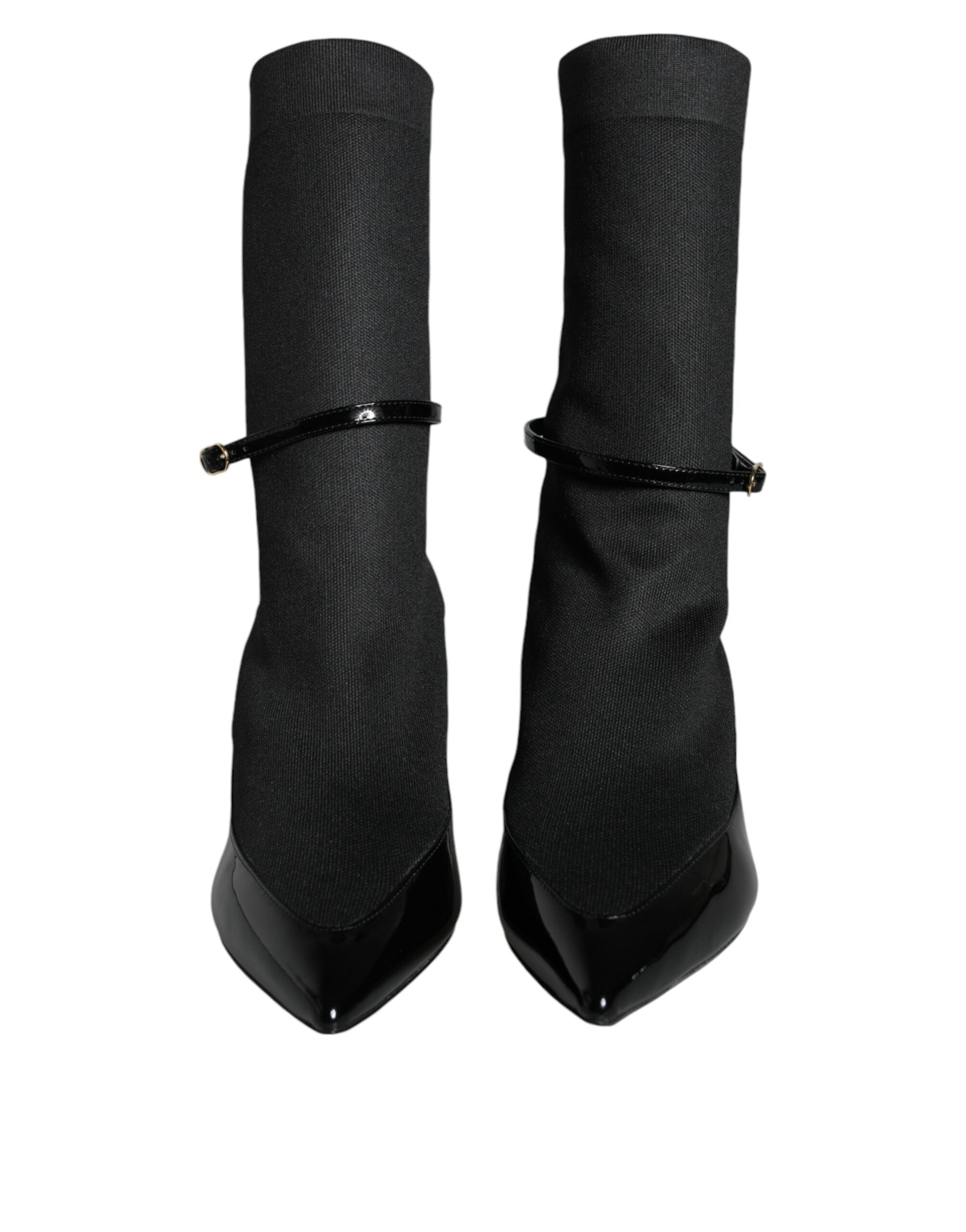 Dolce & Gabbana Black Leather Stilettos Booties Socks Shoes -   -  Dolce & Gabbana.