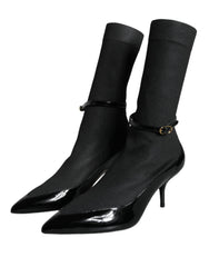 Dolce & Gabbana Black Leather Stilettos Booties Socks Shoes -   -  Dolce & Gabbana.