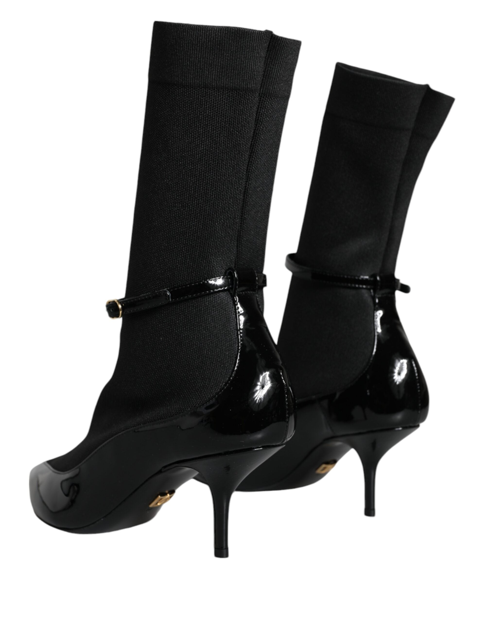 Dolce & Gabbana Black Leather Stilettos Booties Socks Shoes -   -  Dolce & Gabbana.