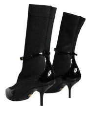 Dolce & Gabbana Black Leather Stilettos Booties Socks Shoes -   -  Dolce & Gabbana.