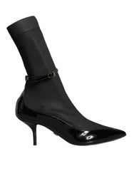 Dolce & Gabbana Black Leather Stilettos Booties Socks Shoes -   -  Dolce & Gabbana.