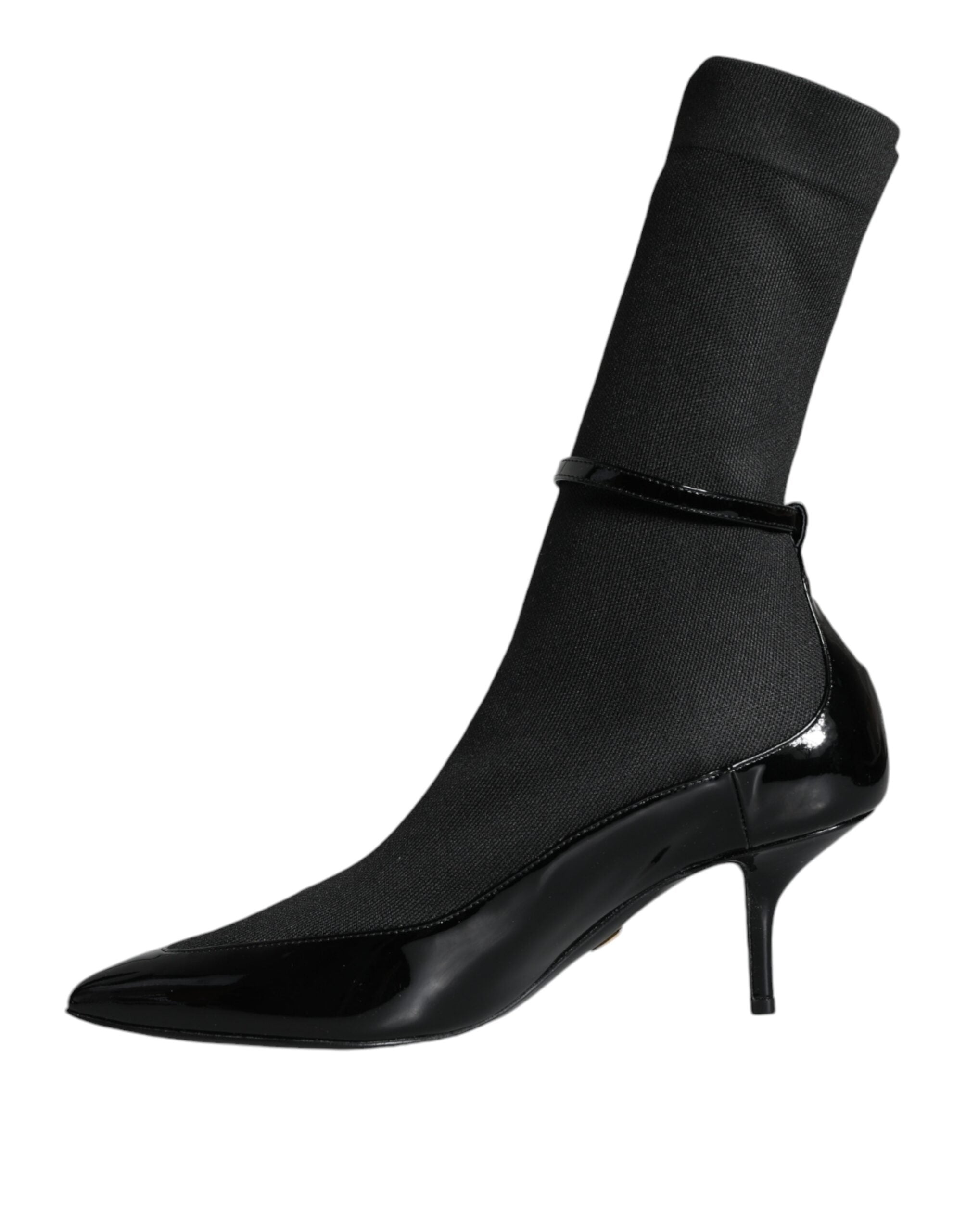 Dolce & Gabbana Black Leather Stilettos Booties Socks Shoes -   -  Dolce & Gabbana.