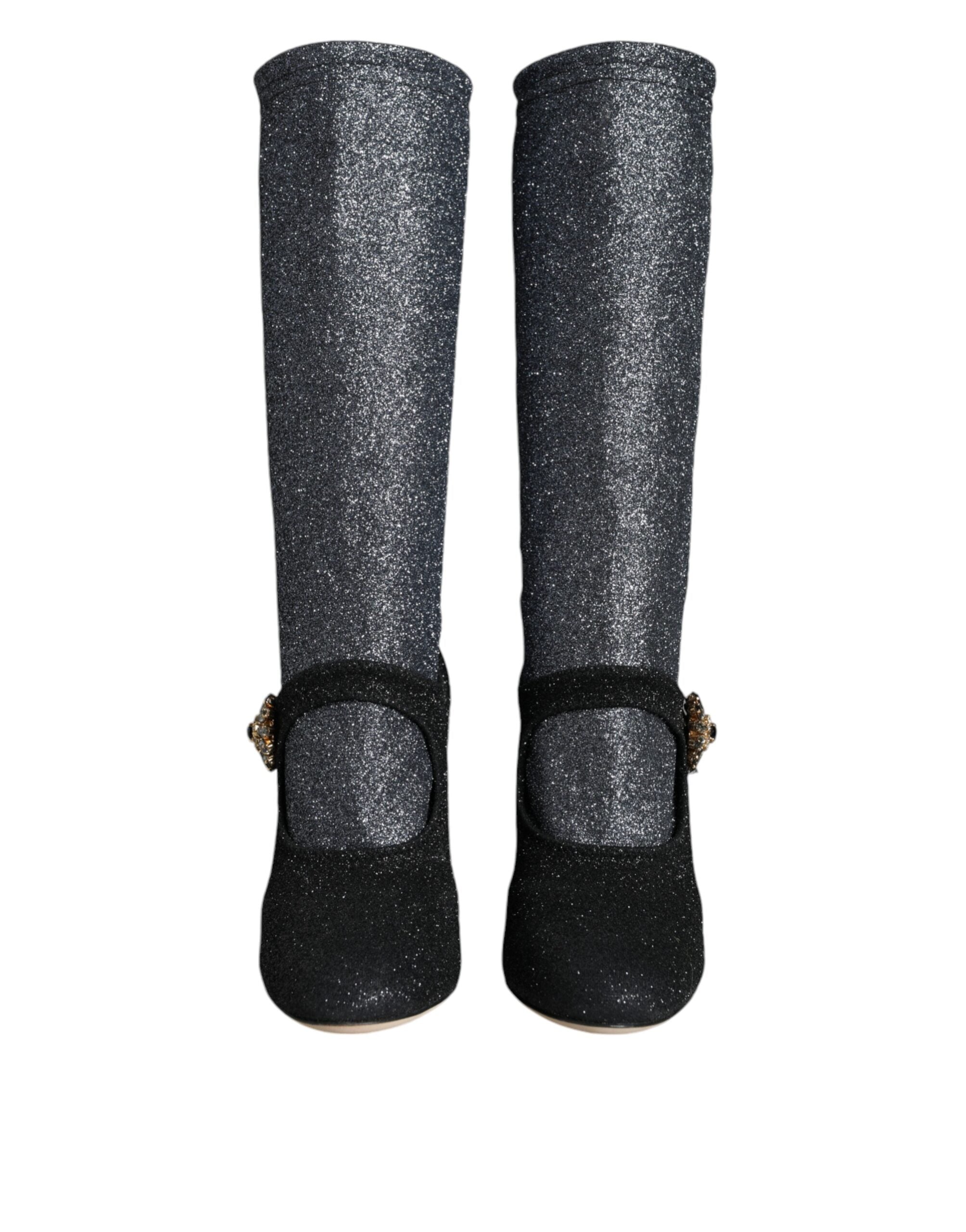 Dolce & Gabbana Black Crystal Mary Janes Booties Shoes -   -  Dolce & Gabbana.