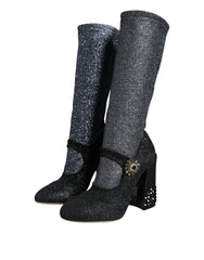Dolce & Gabbana Black Crystal Mary Janes Booties Shoes -   -  Dolce & Gabbana.