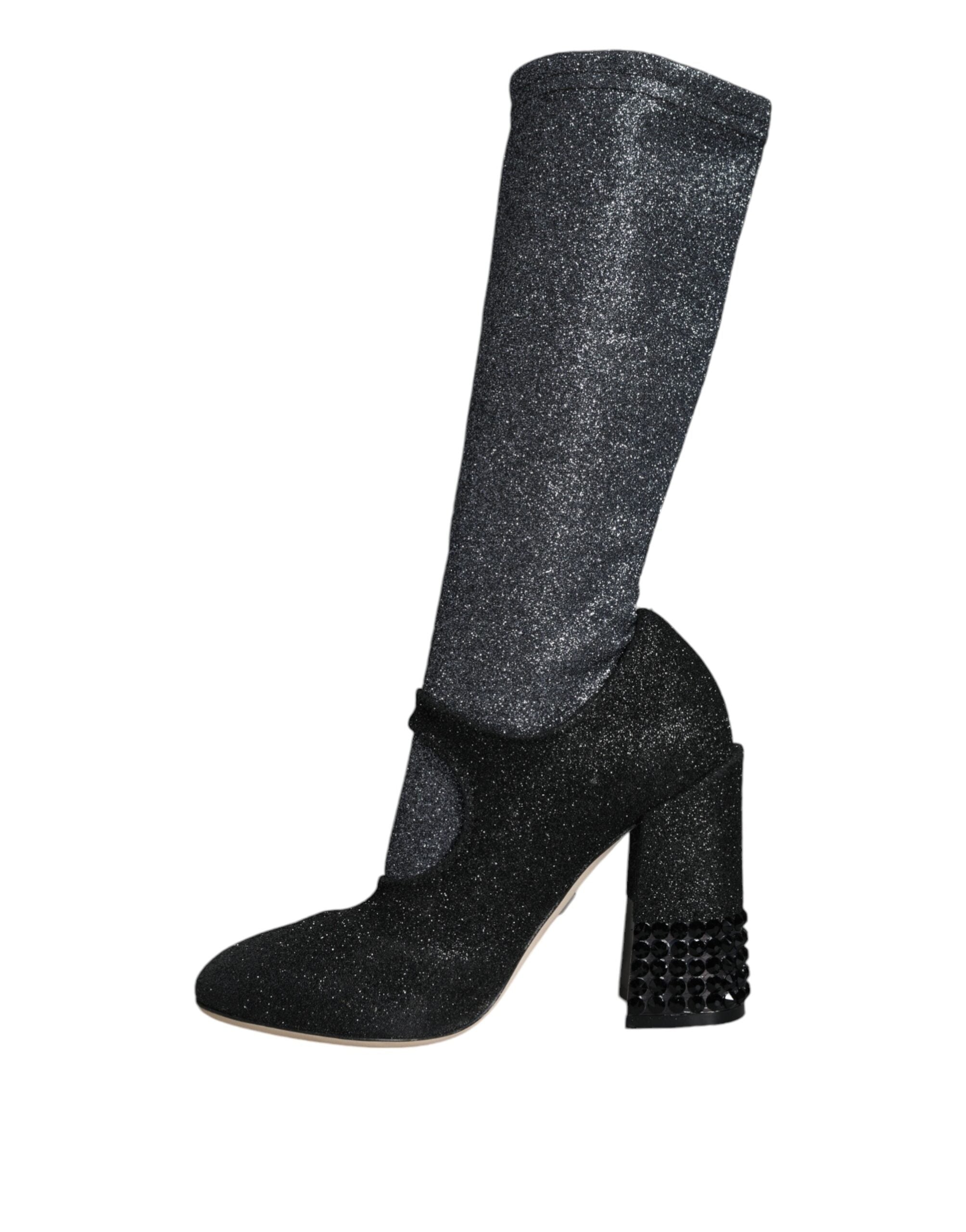 Dolce & Gabbana Black Crystal Mary Janes Booties Shoes -   -  Dolce & Gabbana.