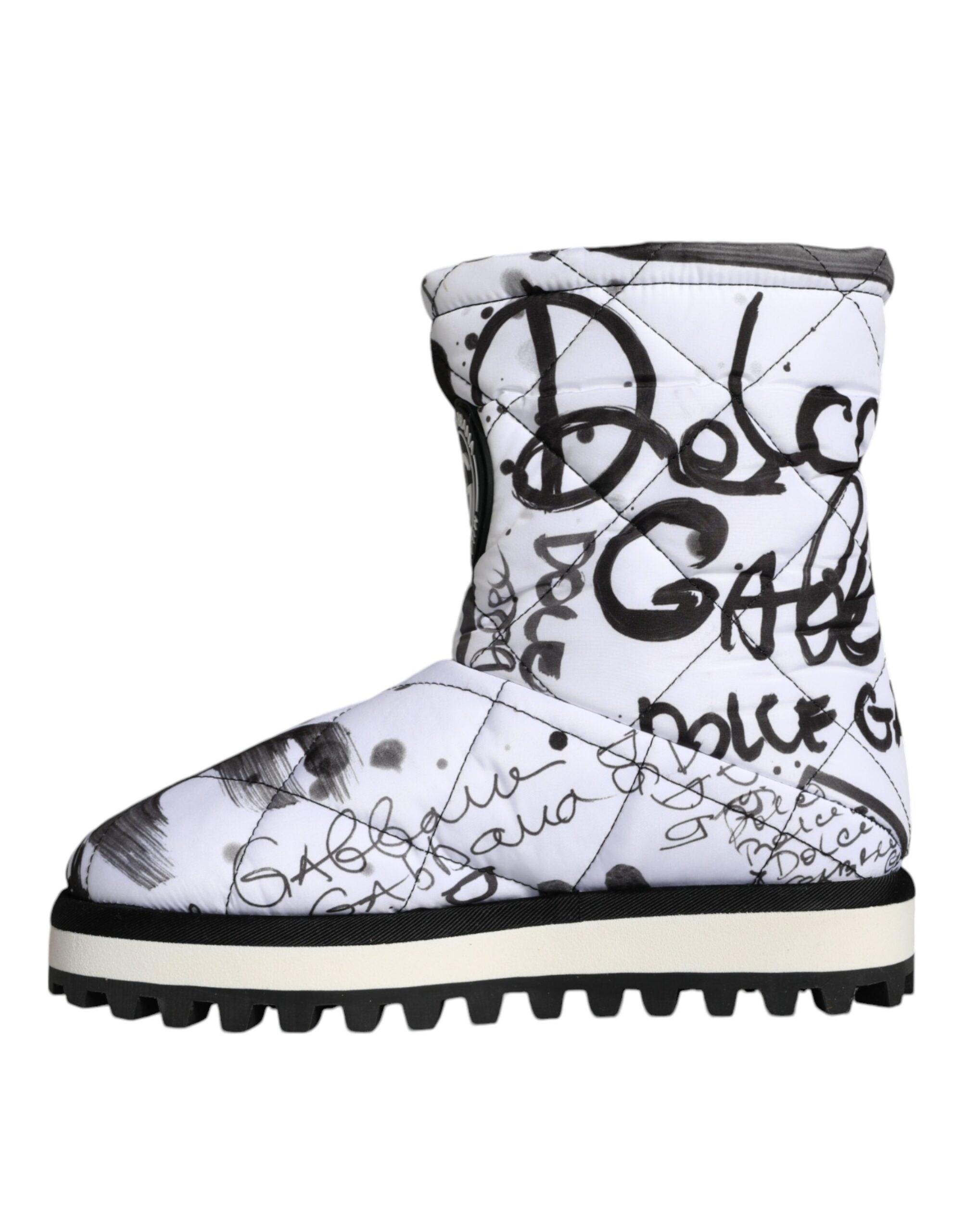 Dolce & Gabbana White Padded Logo Print Mid Calf Boots Shoes -   -  Dolce & Gabbana.