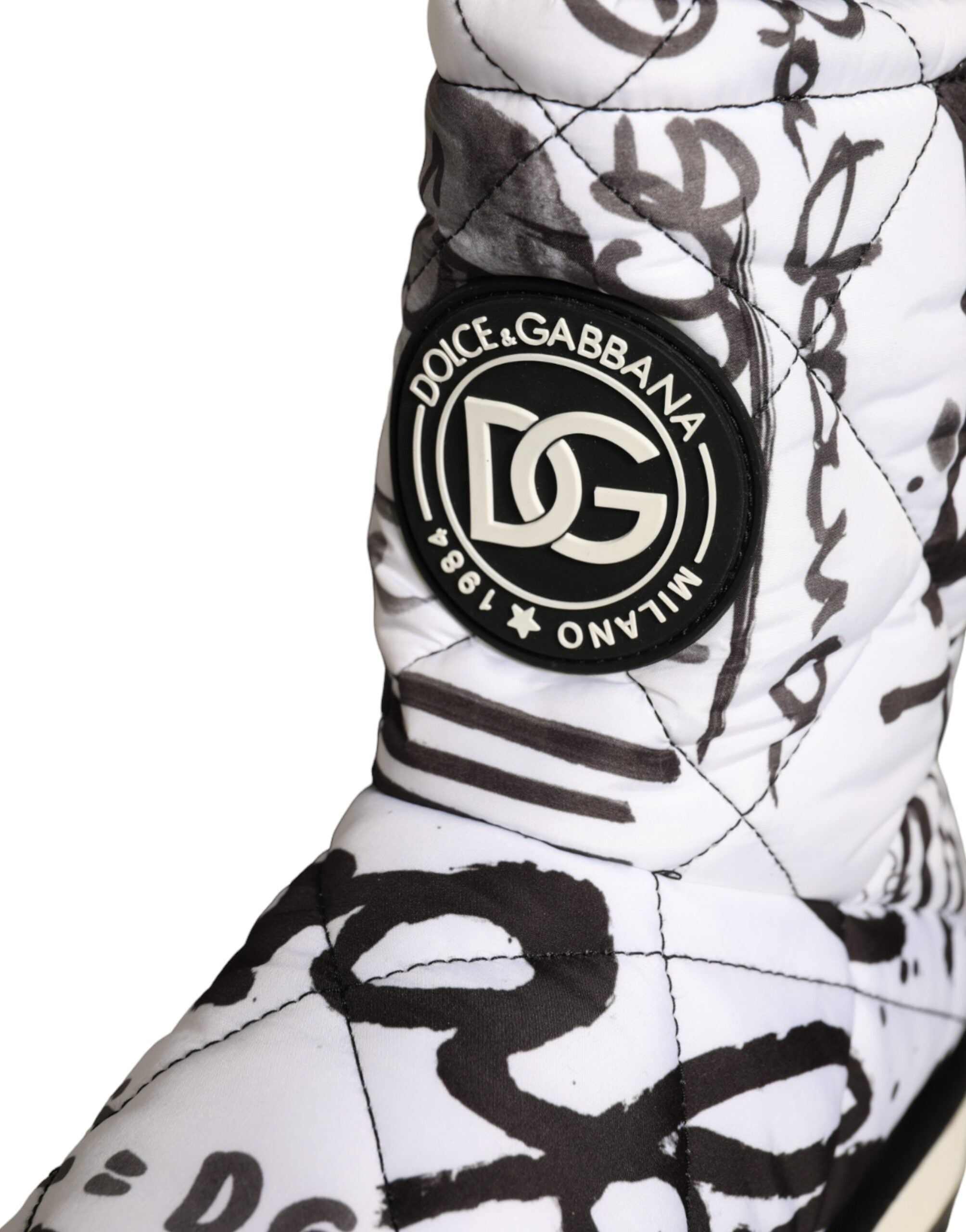 Dolce & Gabbana White Padded Logo Print Mid Calf Boots Shoes -   -  Dolce & Gabbana.