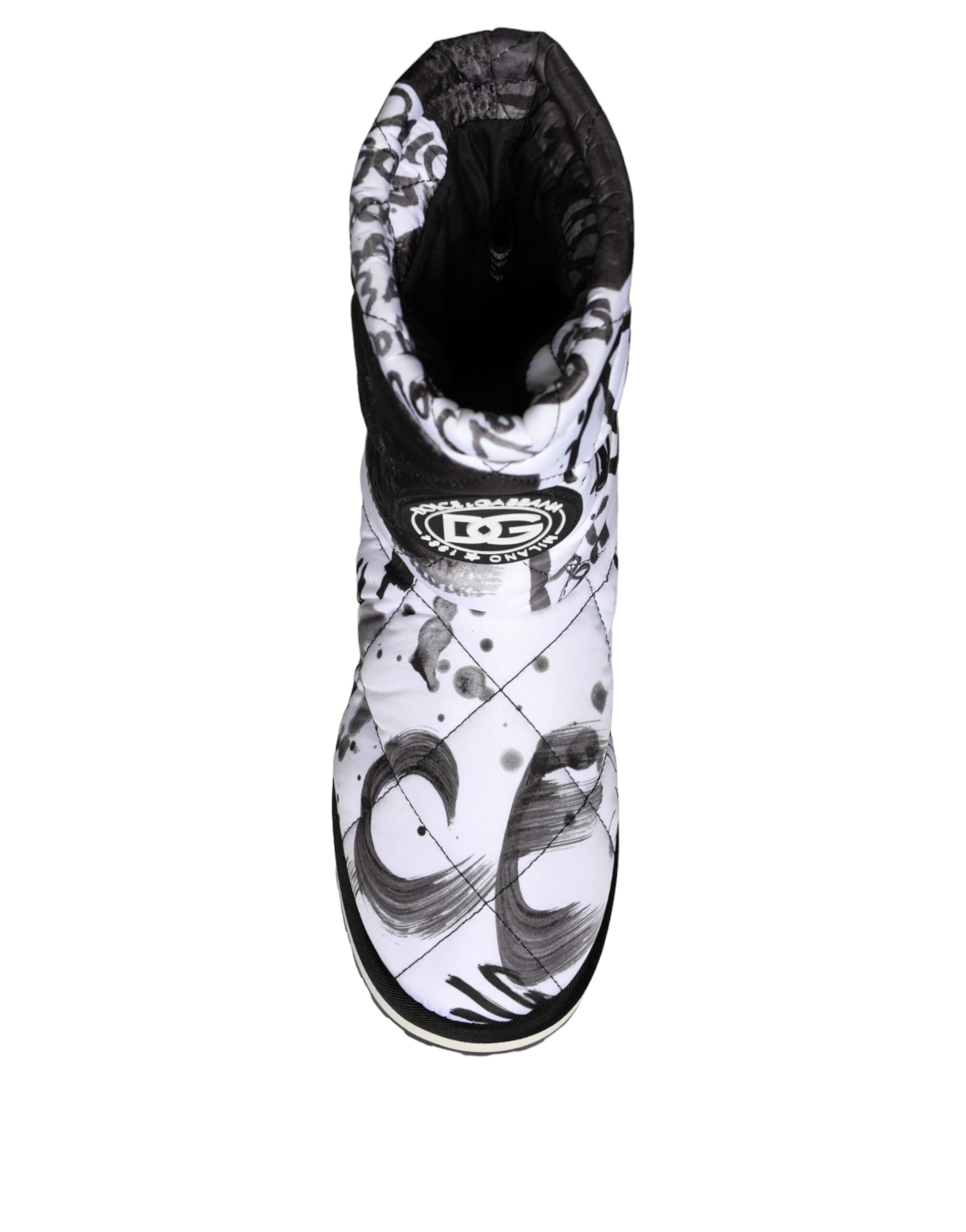 Dolce & Gabbana White Padded Logo Print Mid Calf Boots Shoes -   -  Dolce & Gabbana.