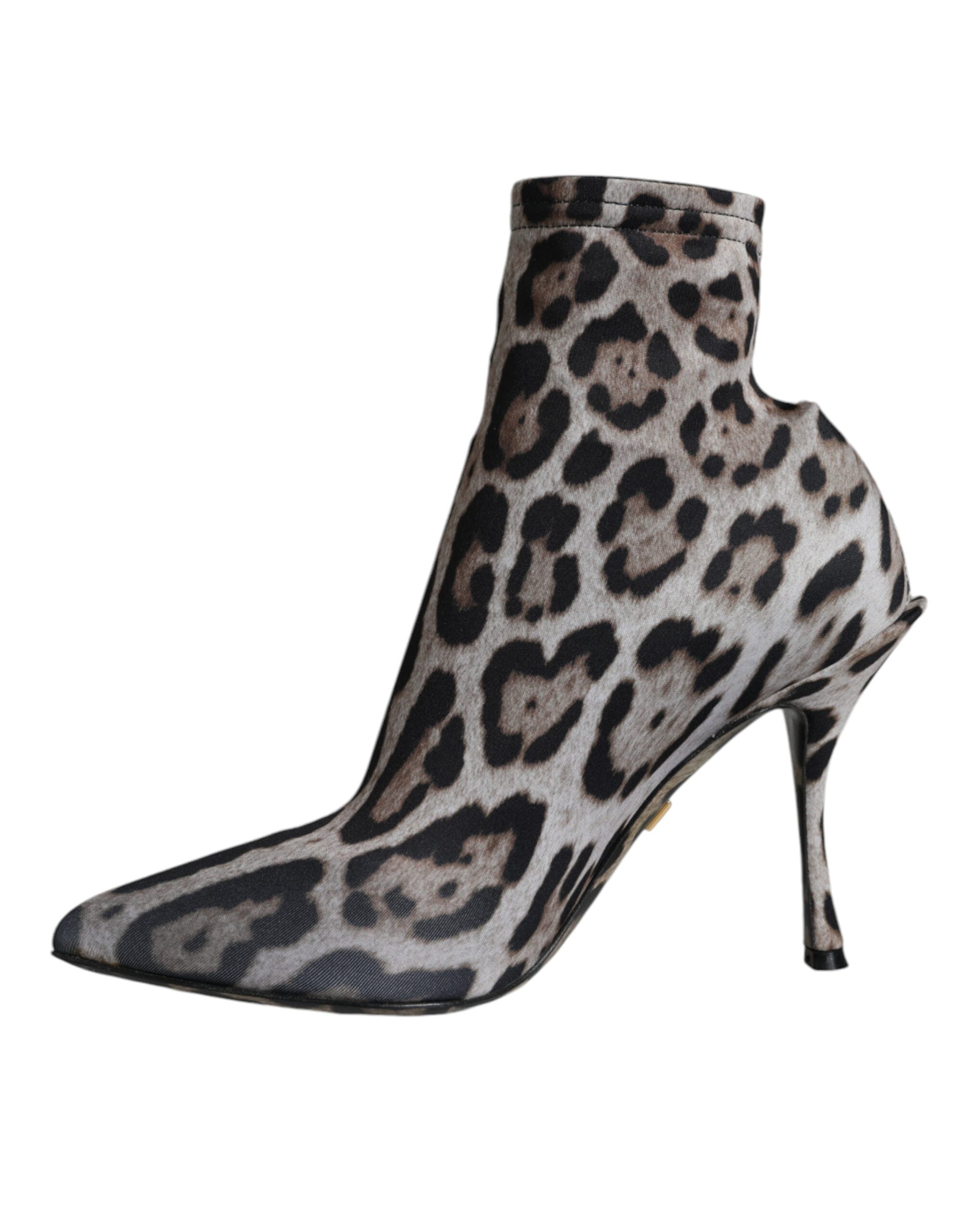 Dolce & Gabbana Gray Leopard Stretch Heels Ankle Boots Shoes -   -  Dolce & Gabbana.