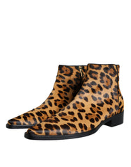 Dolce & Gabbana Brown Leopard Calf Fur Ankle Boots Shoes -   -  Dolce & Gabbana.