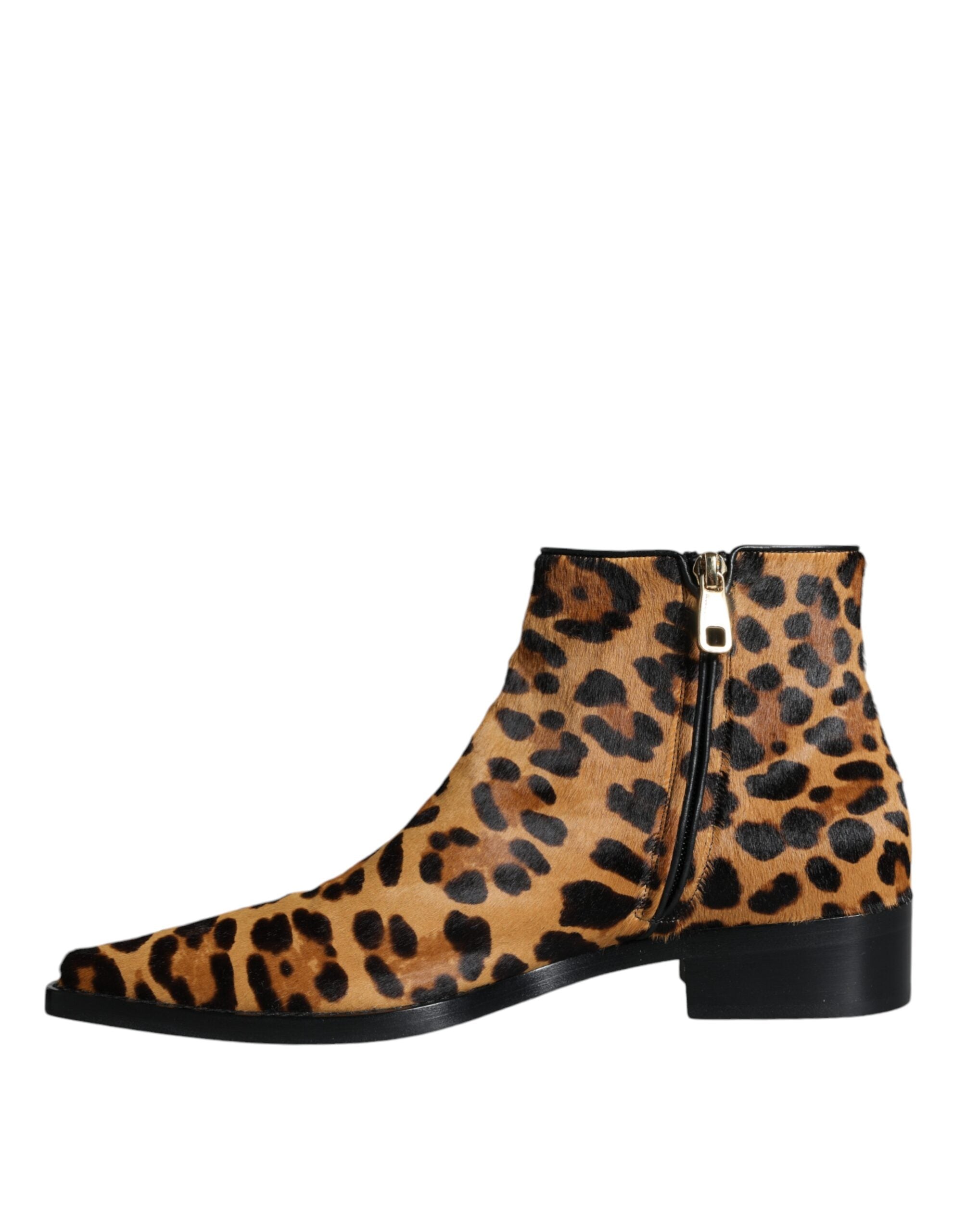 Dolce & Gabbana Brown Leopard Calf Fur Ankle Boots Shoes -   -  Dolce & Gabbana.