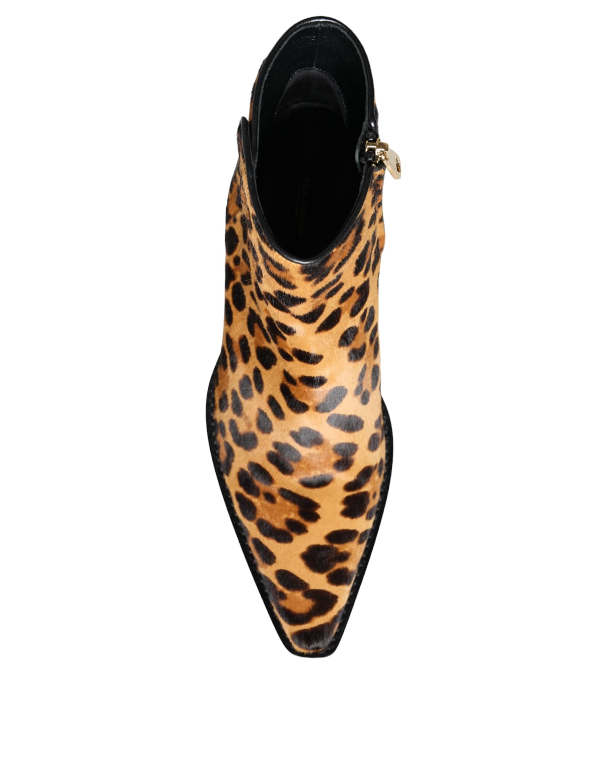Dolce & Gabbana Brown Leopard Calf Fur Ankle Boots Shoes -   -  Dolce & Gabbana.