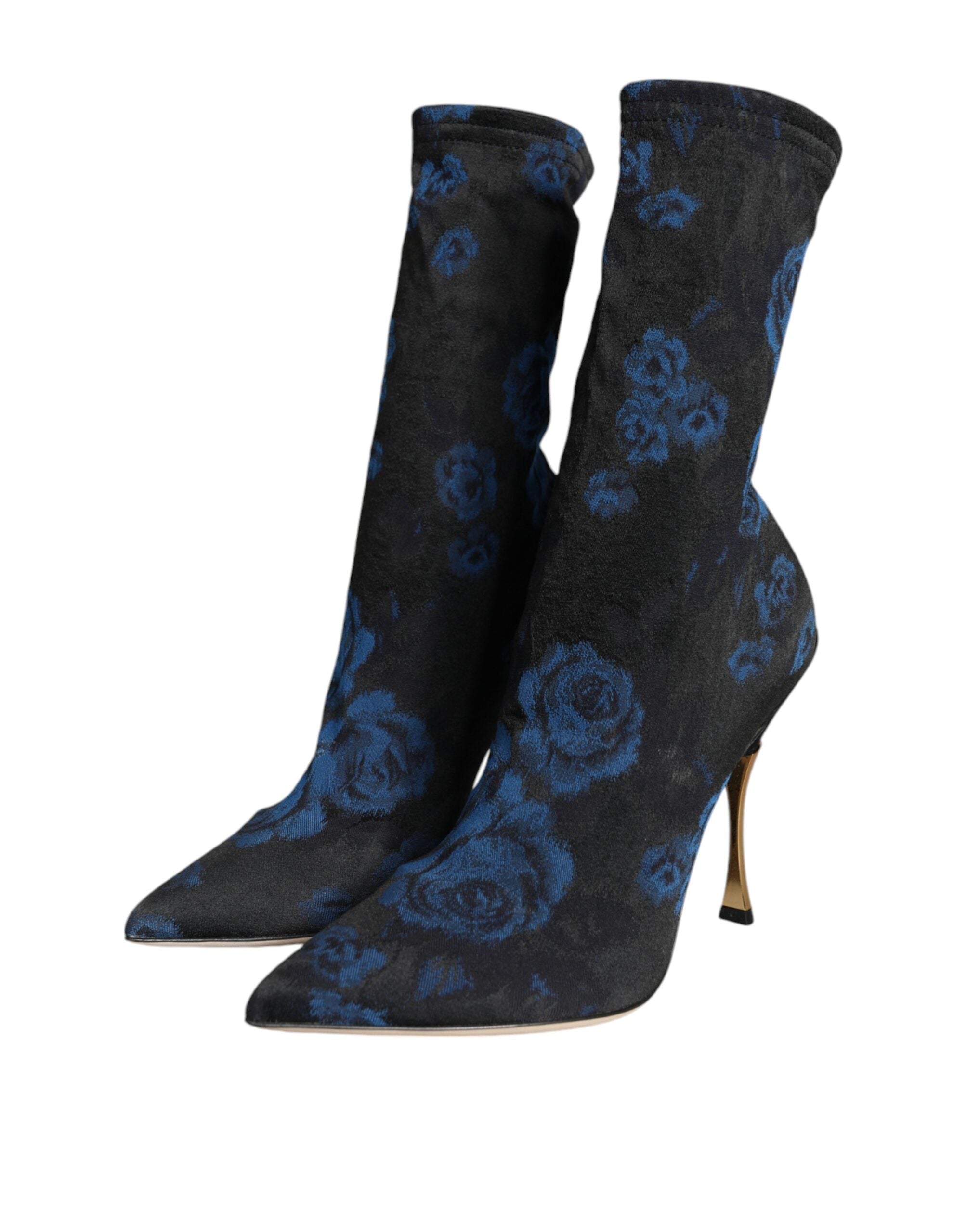 Dolce & Gabbana Black Floral Stretch Mid Calf Boots Shoes -   -  Dolce & Gabbana.