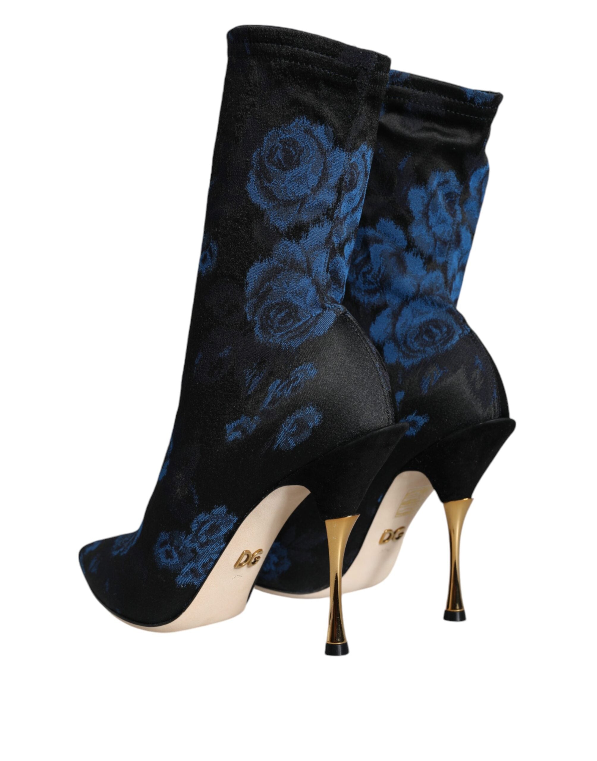 Dolce & Gabbana Black Floral Stretch Mid Calf Boots Shoes -   -  Dolce & Gabbana.