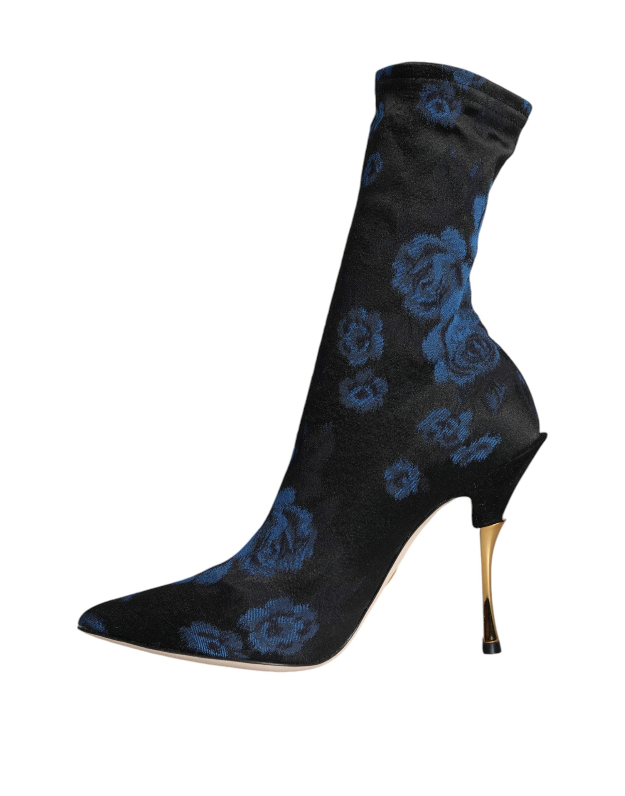 Dolce & Gabbana Black Floral Stretch Mid Calf Boots Shoes -   -  Dolce & Gabbana.