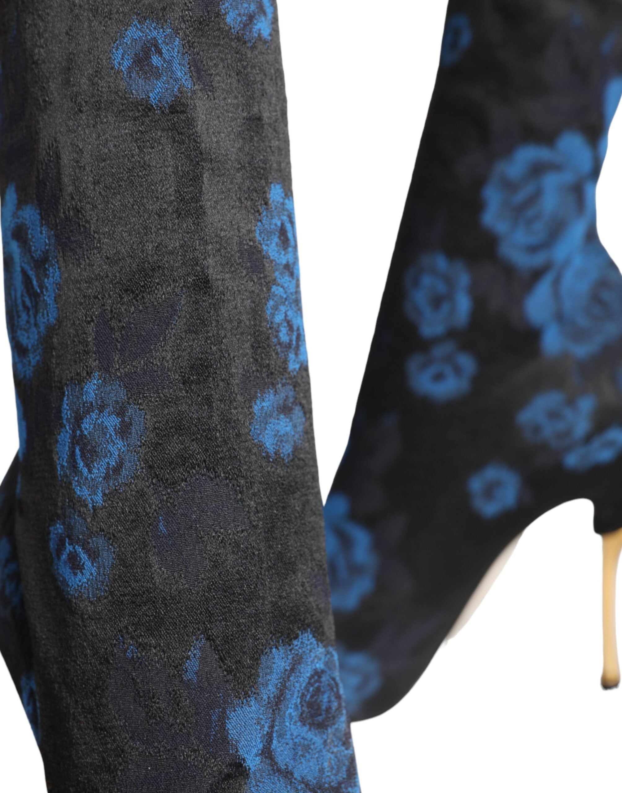 Dolce & Gabbana Black Floral Stretch Mid Calf Boots Shoes -   -  Dolce & Gabbana.