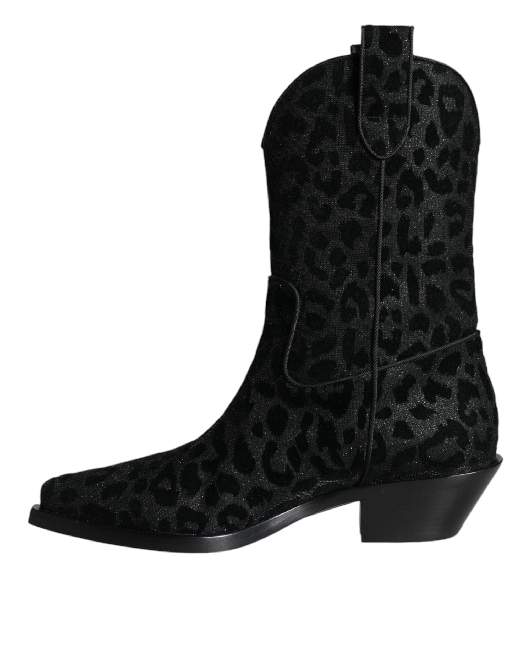 Dolce & Gabbana Black Gray Leopard Cowboy Boots Shoes -   -  Dolce & Gabbana.