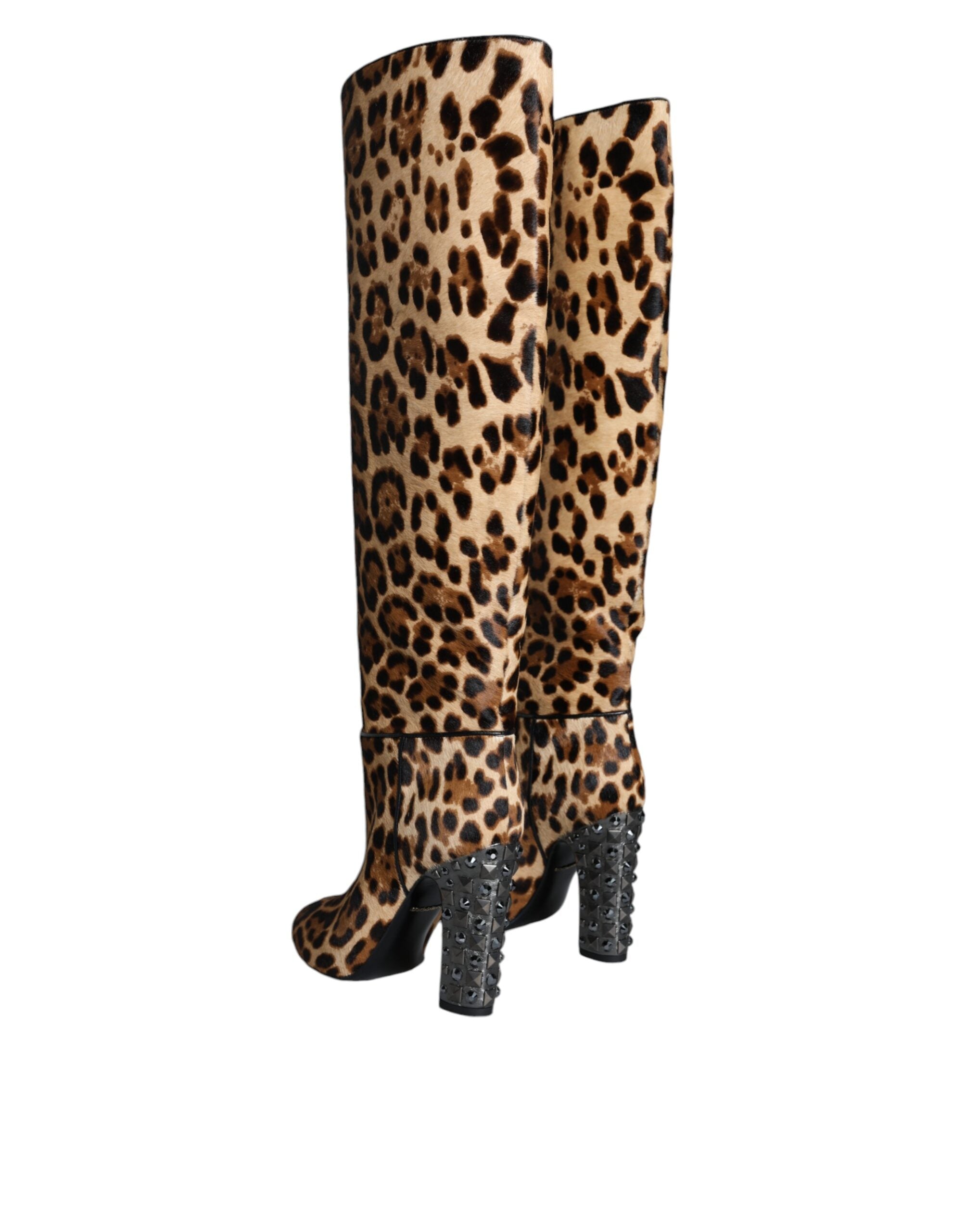 Dolce & Gabbana Beige Black Leopard Knee High Boots Shoes -   -  Dolce & Gabbana.