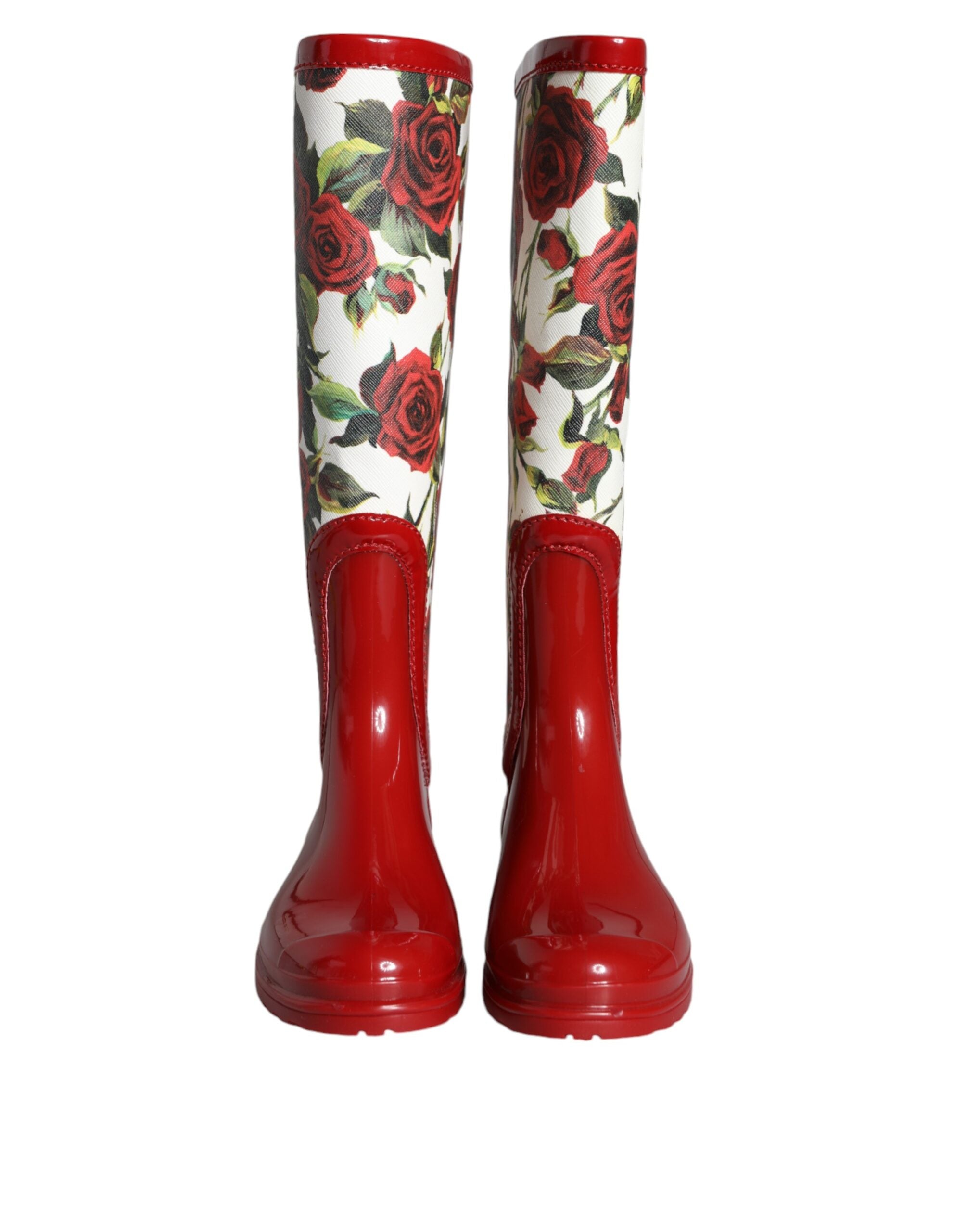 Dolce & Gabbana Red Floral Rubber Knee High Flat Boots Shoes -   -  Dolce & Gabbana.