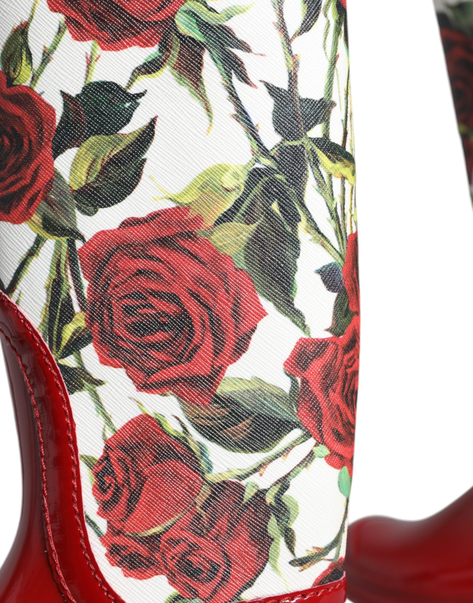 Dolce & Gabbana Red Floral Rubber Knee High Flat Boots Shoes -   -  Dolce & Gabbana.
