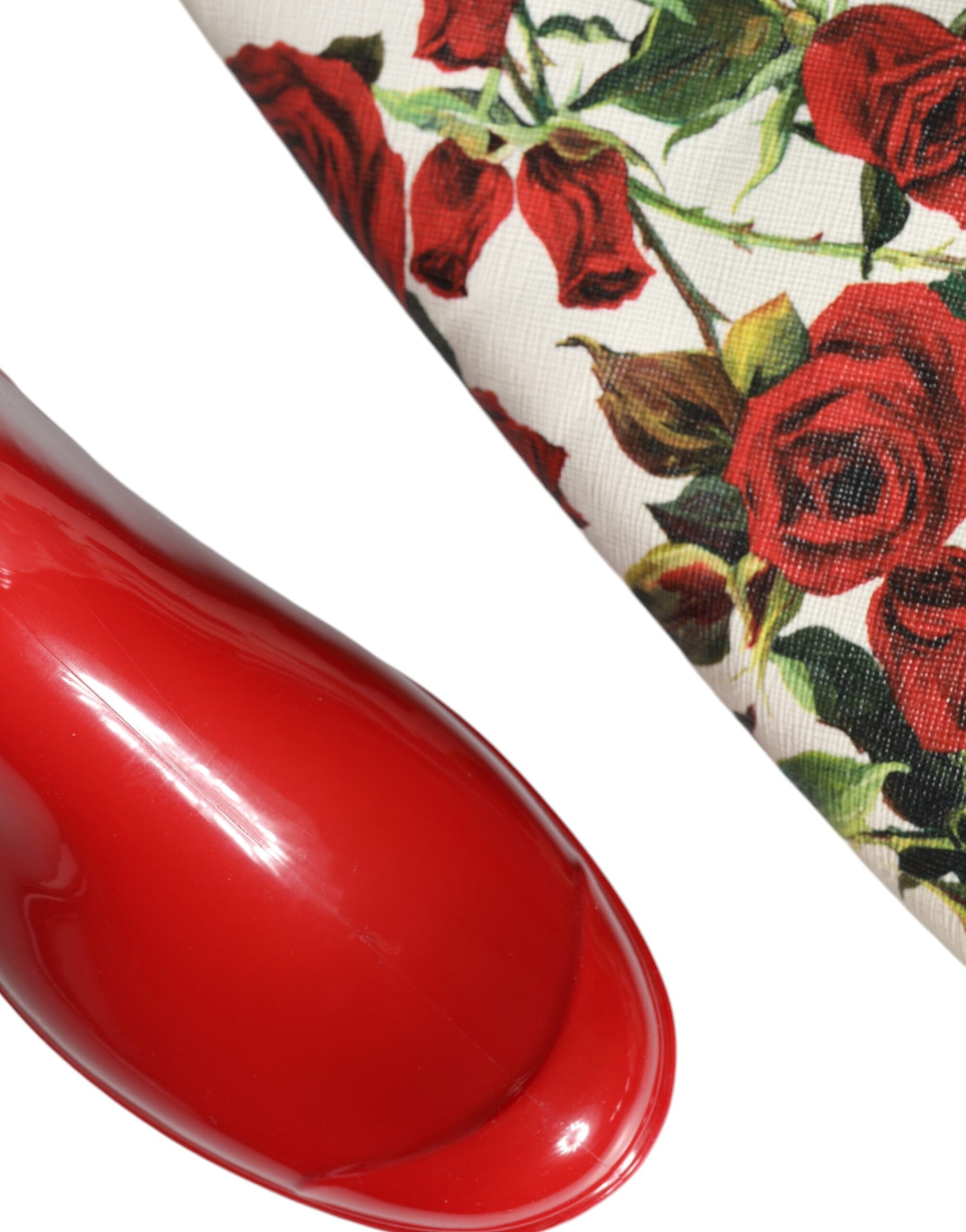Dolce & Gabbana Red Floral Rubber Knee High Flat Boots Shoes -   -  Dolce & Gabbana.