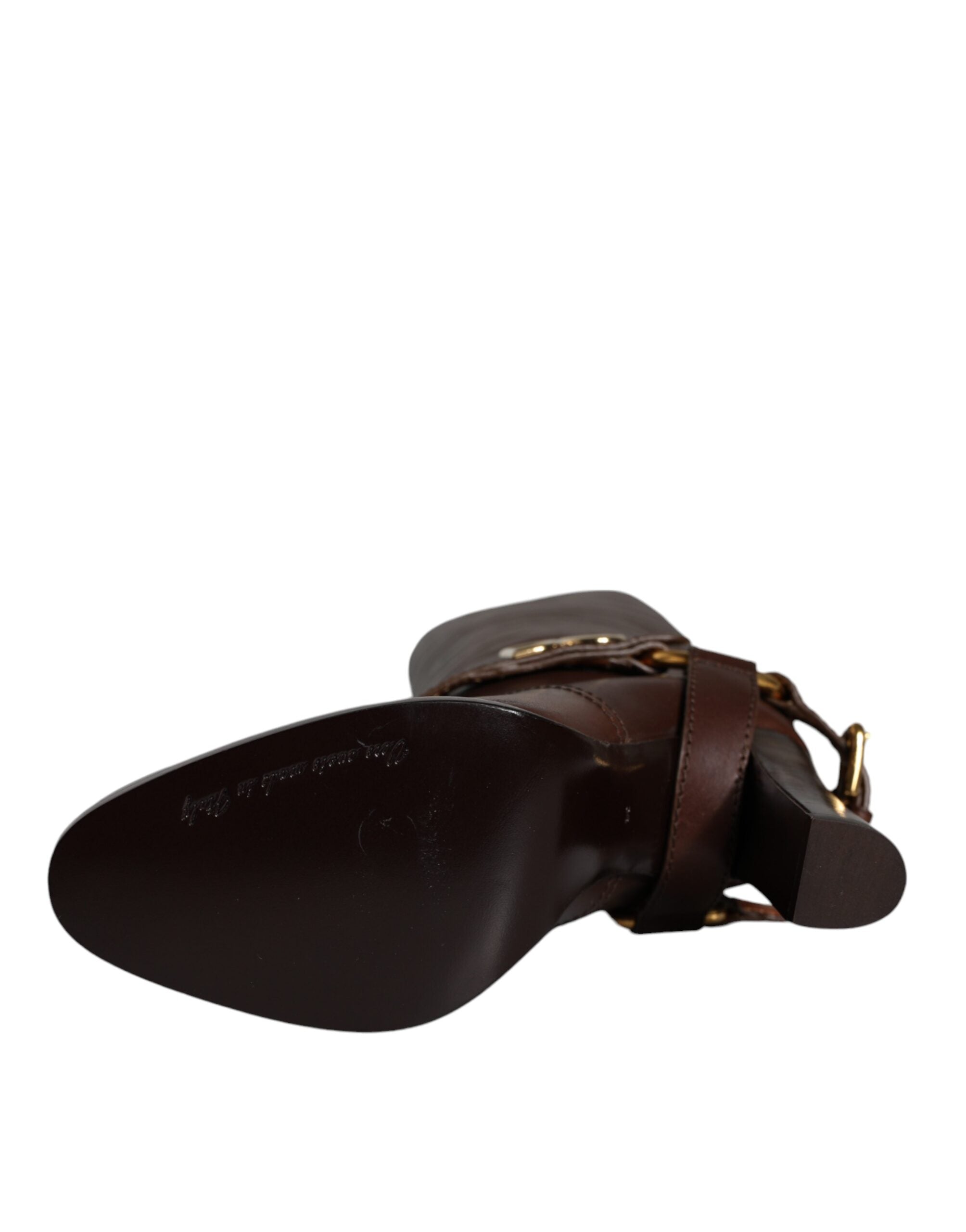 Dolce & Gabbana Brown Leather Gold Tone Logo High Boots Shoes -   -  Dolce & Gabbana.