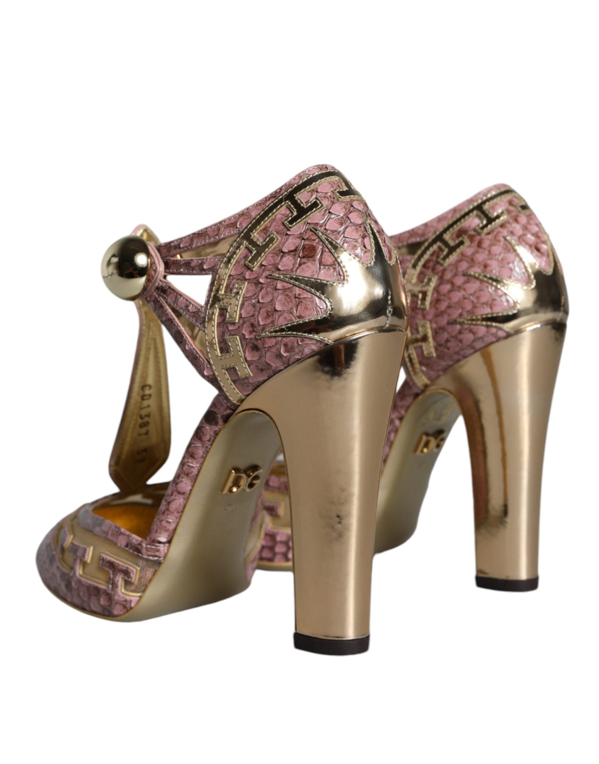 Dolce & Gabbana Pink Gold Leather Pumps T-strap Sandals Shoes -   -  Dolce & Gabbana.