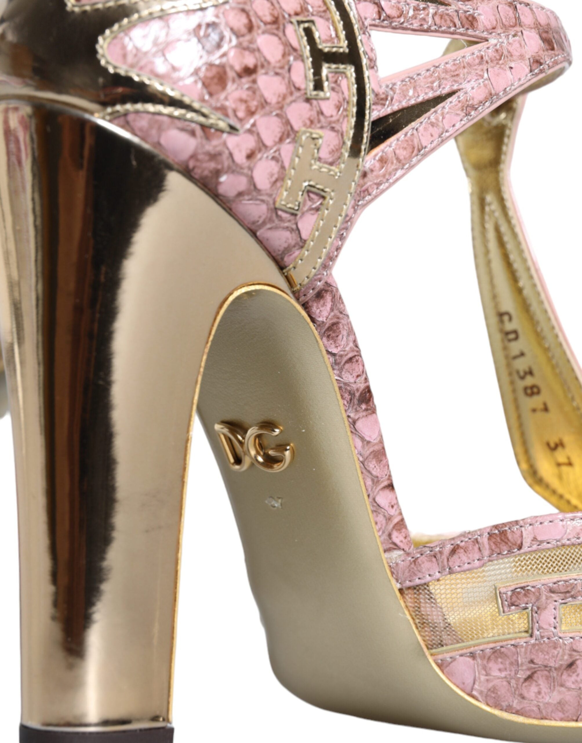 Dolce & Gabbana Pink Gold Leather Pumps T-strap Sandals Shoes -   -  Dolce & Gabbana.