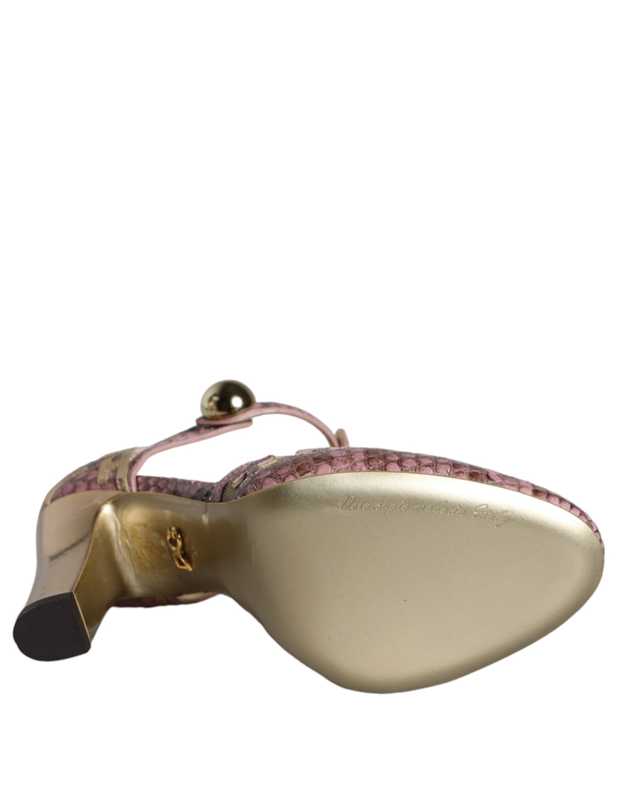 Dolce & Gabbana Pink Gold Leather Pumps T-strap Sandals Shoes -   -  Dolce & Gabbana.