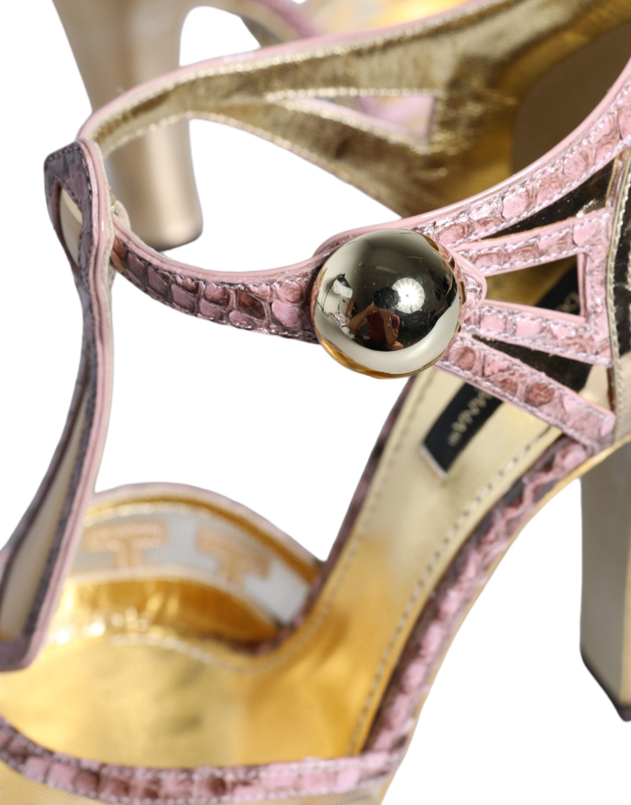 Dolce & Gabbana Pink Gold Leather Pumps T-strap Sandals Shoes -   -  Dolce & Gabbana.