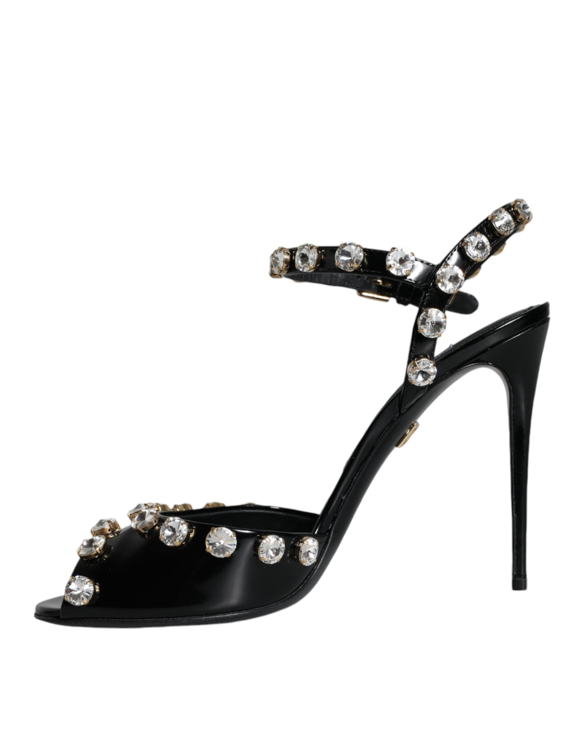 Dolce & Gabbana Black Leather Crystal Ankle Strap Sandals Shoes -   -  Dolce & Gabbana.