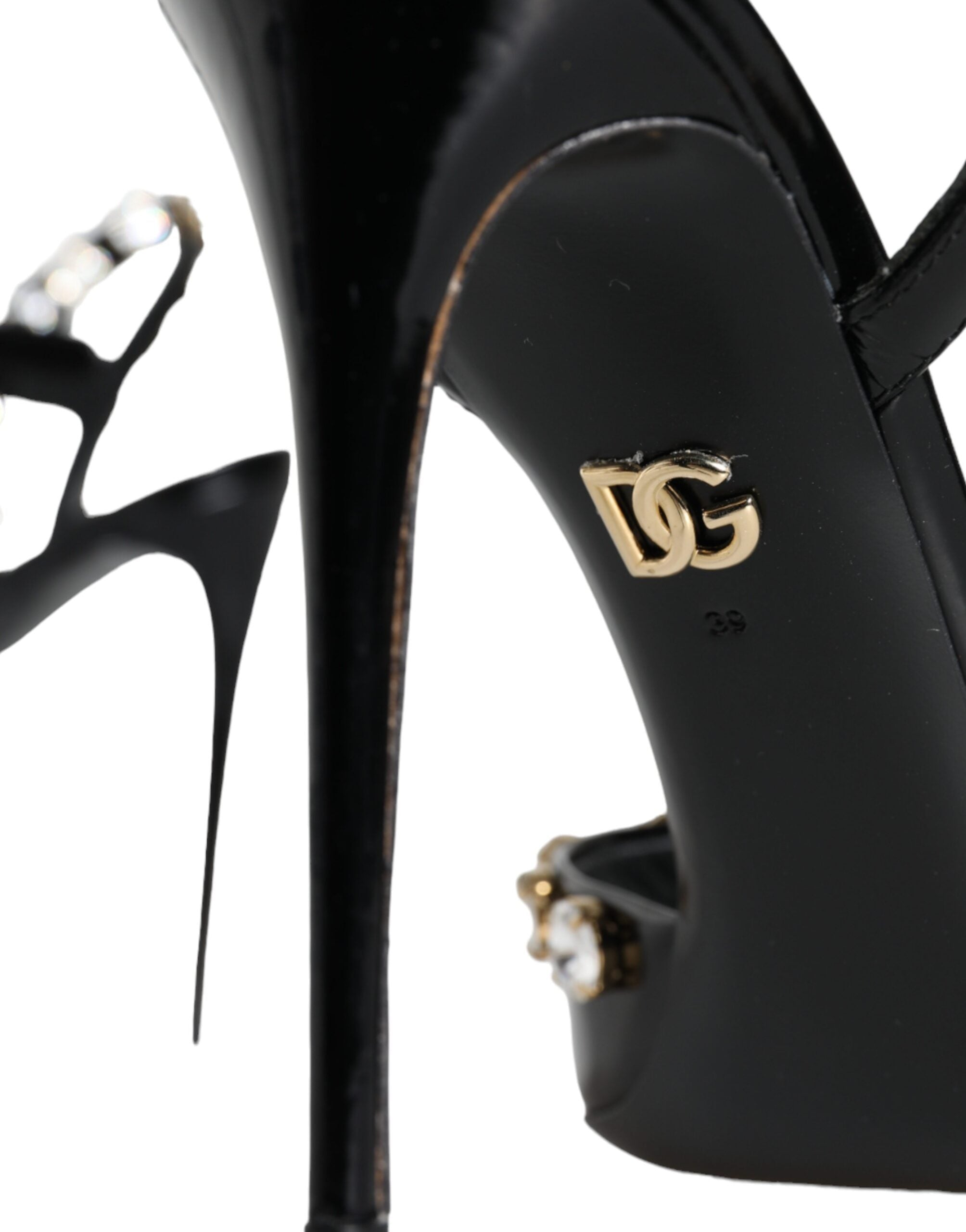 Dolce & Gabbana Black Leather Crystal Ankle Strap Sandals Shoes -   -  Dolce & Gabbana.