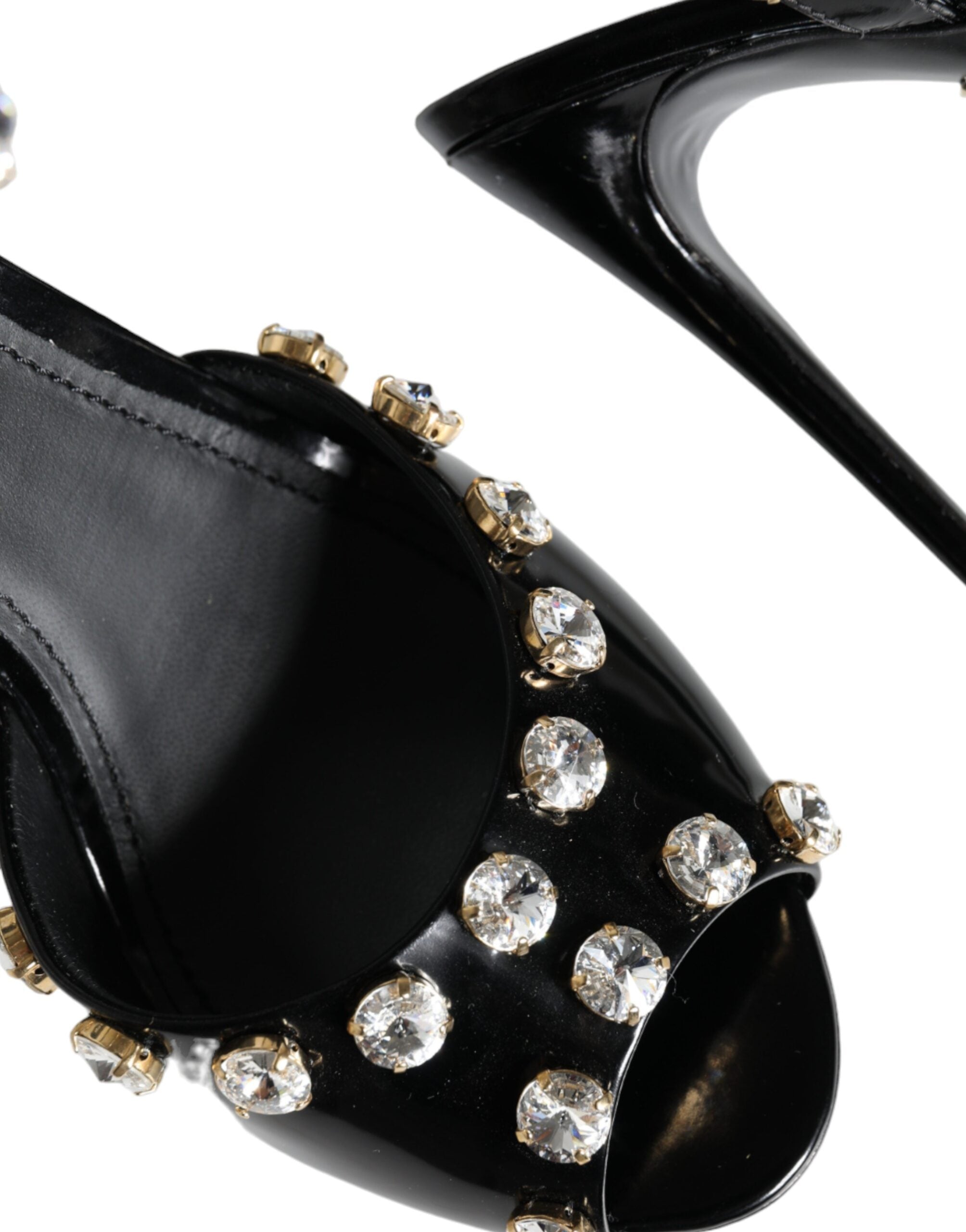 Dolce & Gabbana Black Leather Crystal Ankle Strap Sandals Shoes -   -  Dolce & Gabbana.