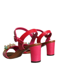 Dolce & Gabbana Fuchsia Leather Embellished Keira Sandals Shoes -   -  Dolce & Gabbana.