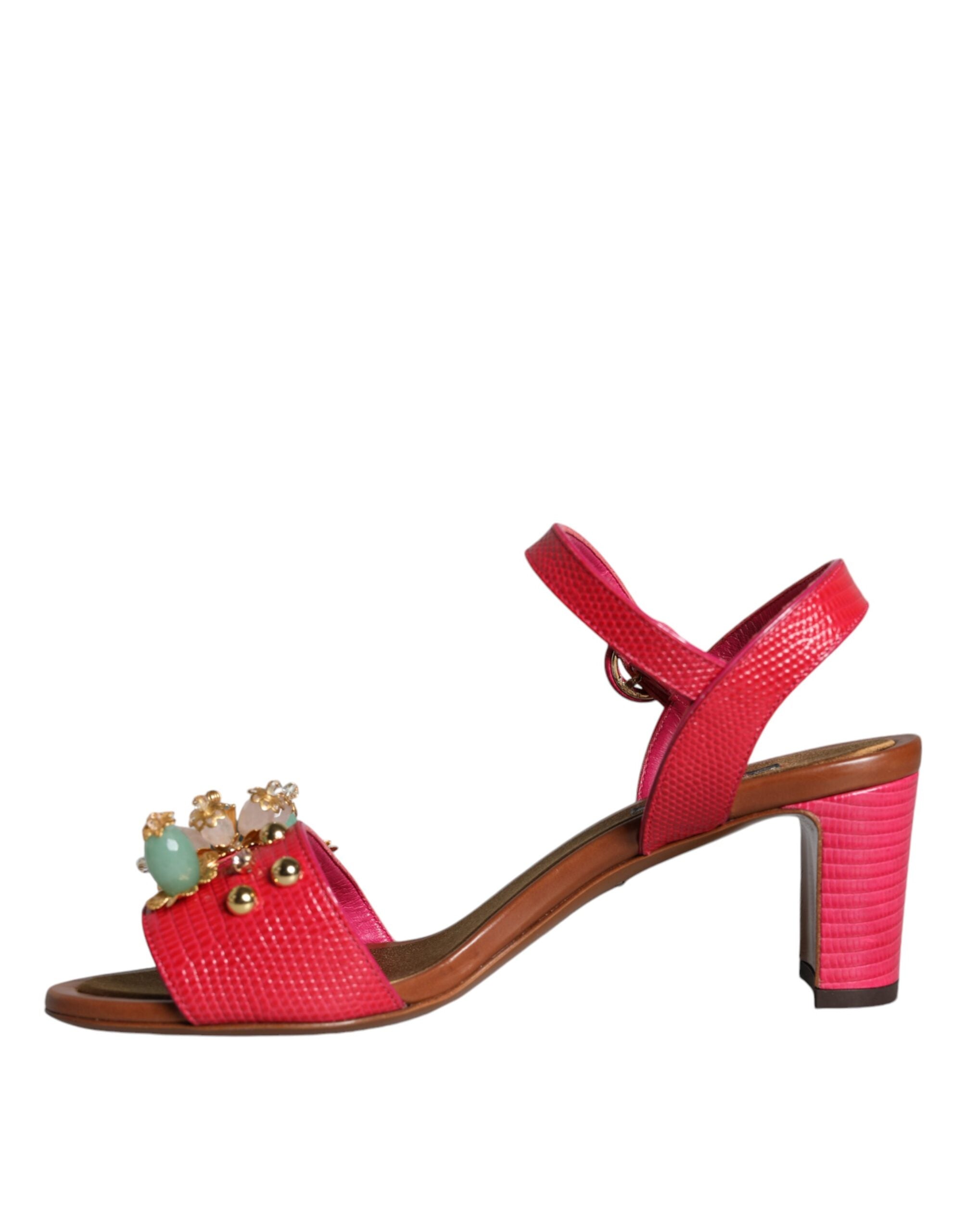 Dolce & Gabbana Fuchsia Leather Embellished Keira Sandals Shoes -   -  Dolce & Gabbana.