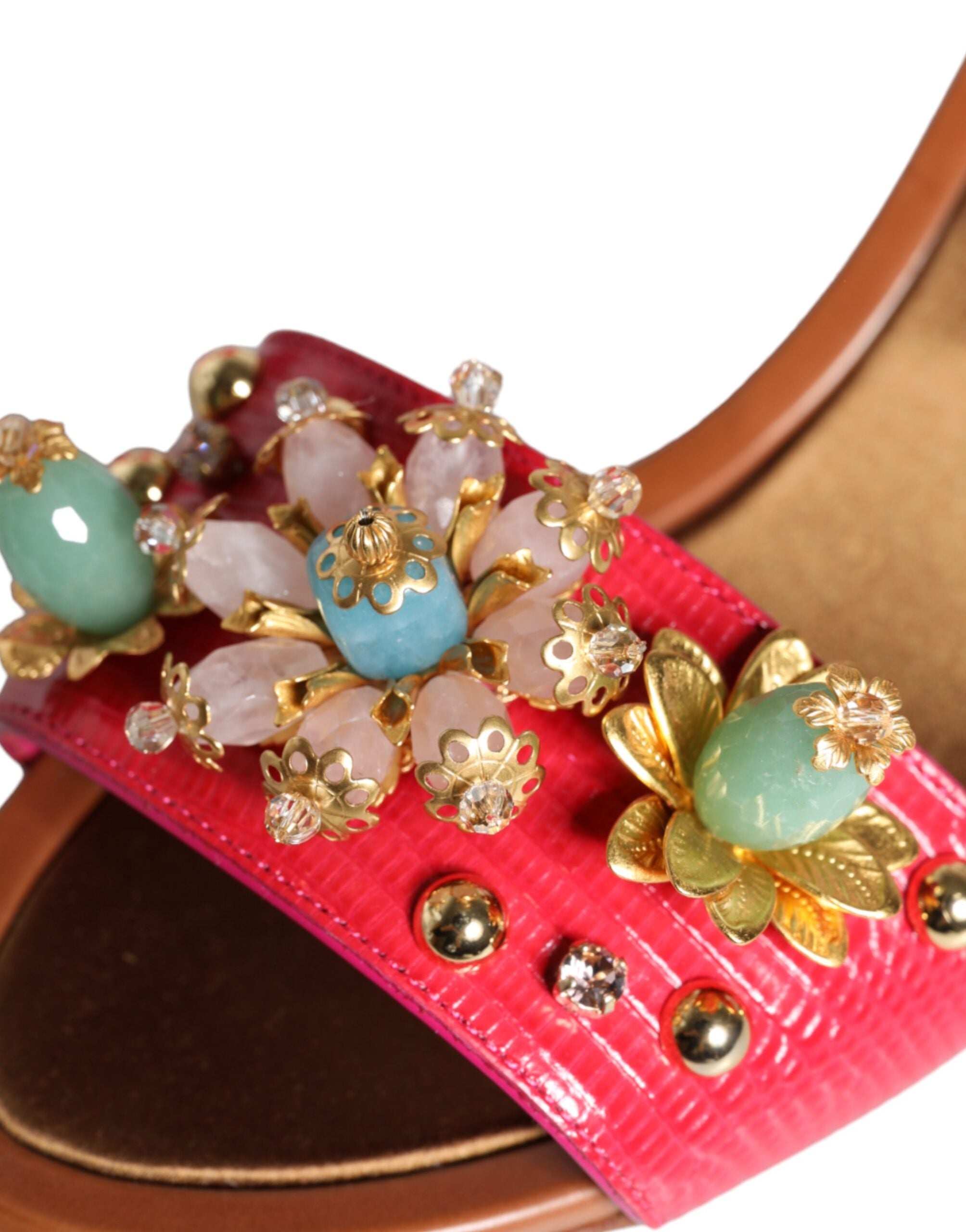 Dolce & Gabbana Fuchsia Leather Embellished Keira Sandals Shoes -   -  Dolce & Gabbana.