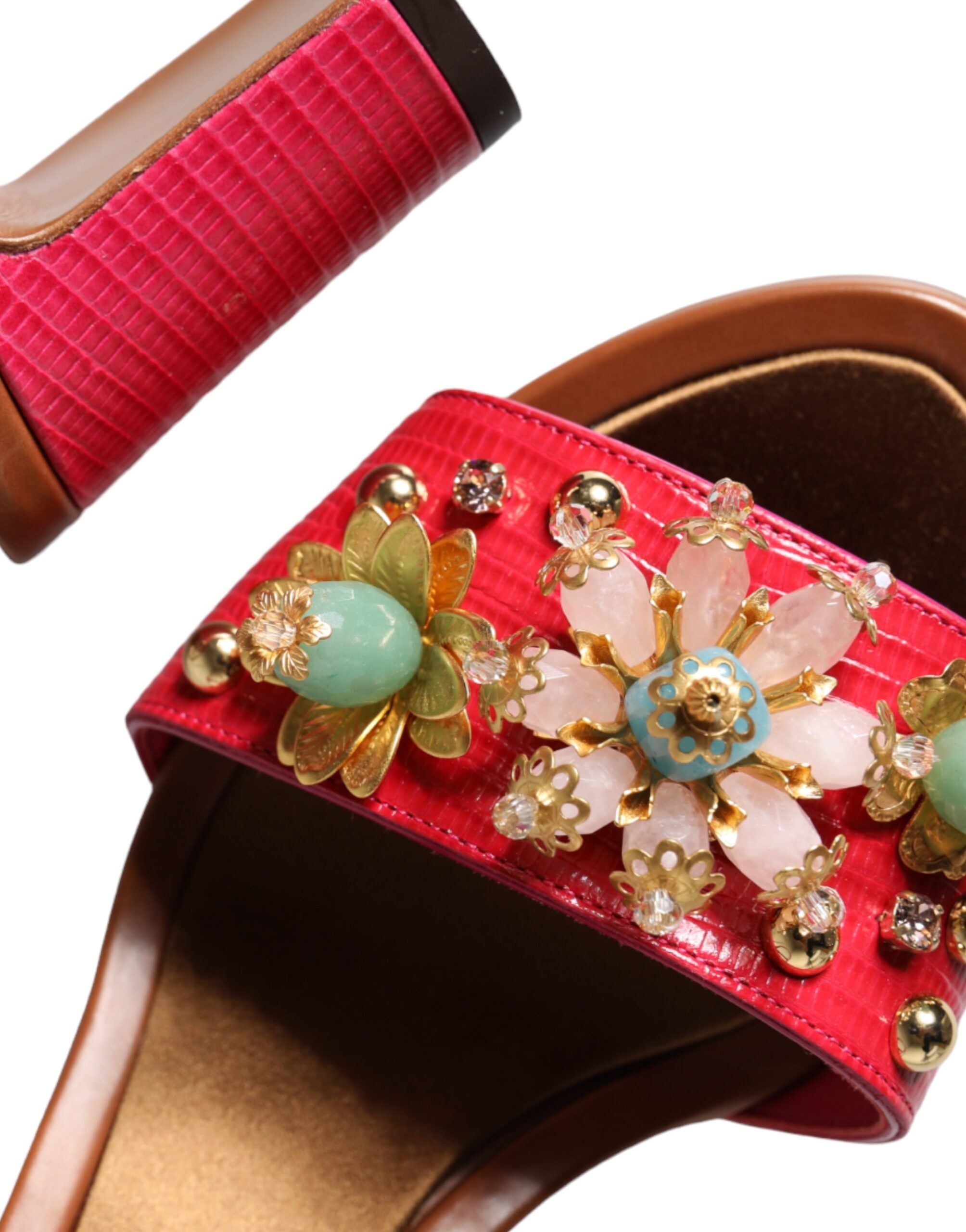 Dolce & Gabbana Fuchsia Leather Embellished Keira Sandals Shoes -   -  Dolce & Gabbana.