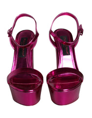 Dolce & Gabbana Fuchsia Leather Platform Logo Keira Sandals Shoes -   -  Dolce & Gabbana.