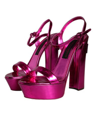 Dolce & Gabbana Fuchsia Leather Platform Logo Keira Sandals Shoes -   -  Dolce & Gabbana.