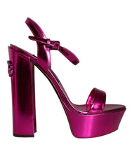 Dolce & Gabbana Fuchsia Leather Platform Logo Keira Sandals Shoes -   -  Dolce & Gabbana.