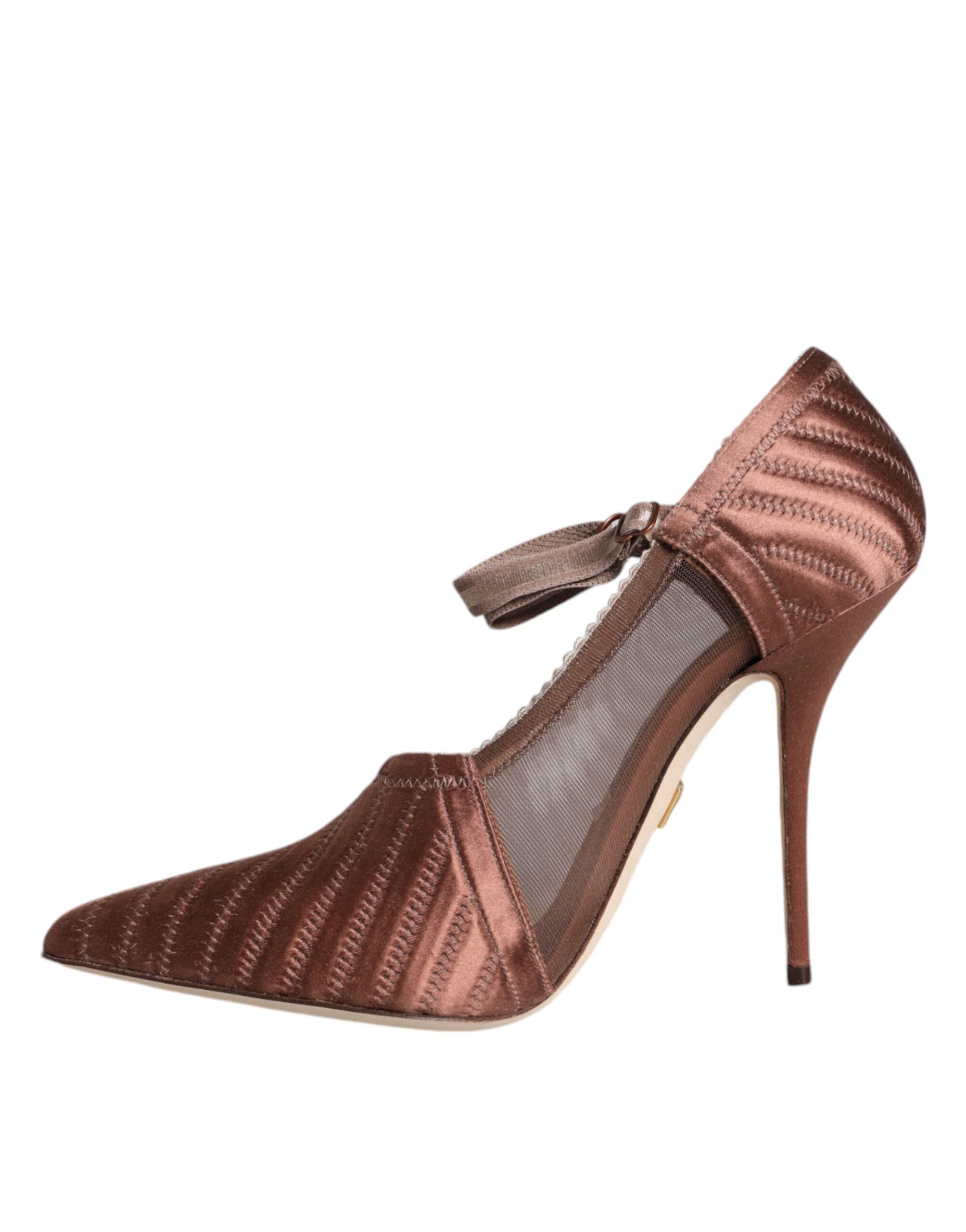 Dolce & Gabbana Brown Mesh Viscose Ankle Strap Pumps Shoes -   -  Dolce & Gabbana.