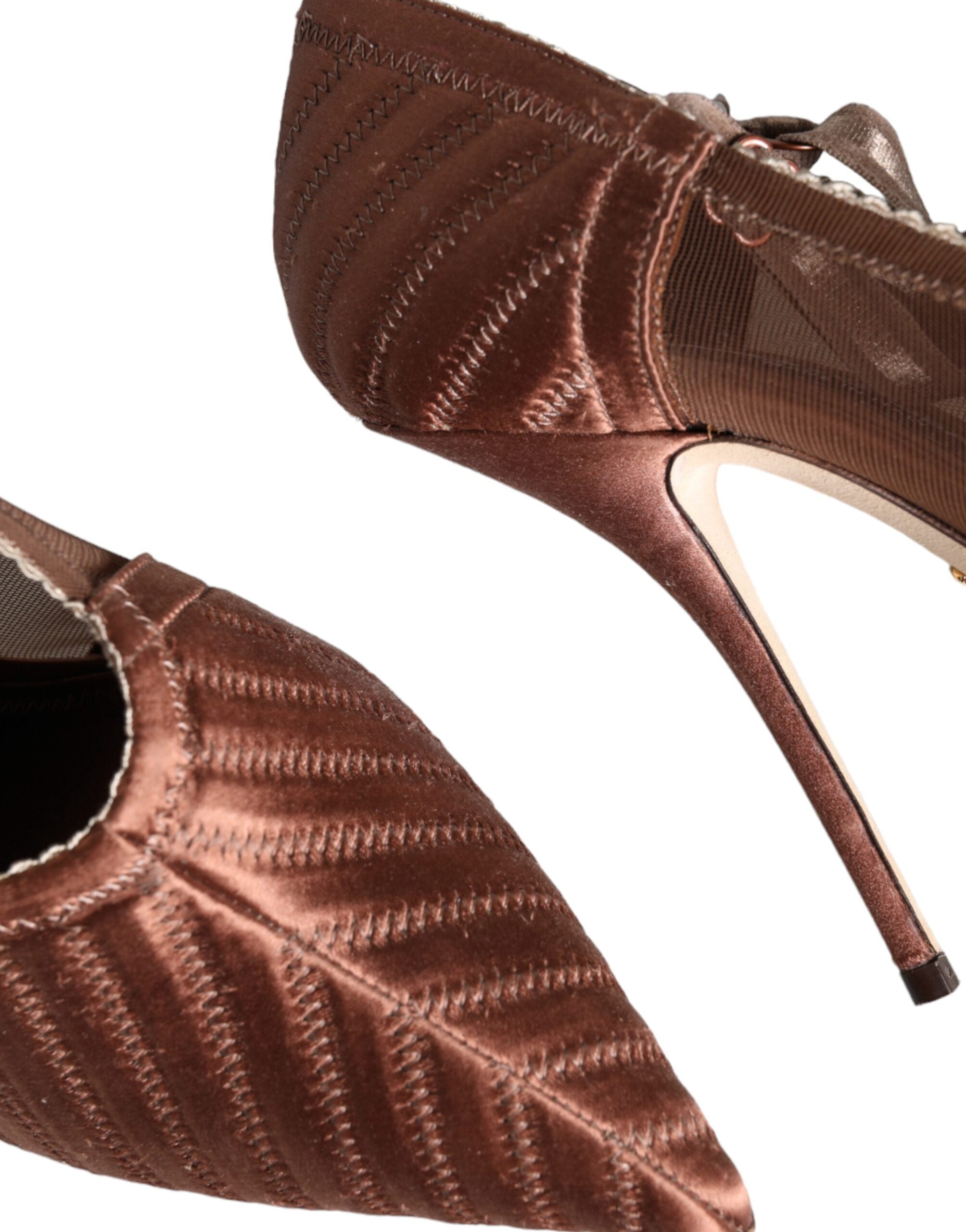 Dolce & Gabbana Brown Mesh Viscose Ankle Strap Pumps Shoes -   -  Dolce & Gabbana.