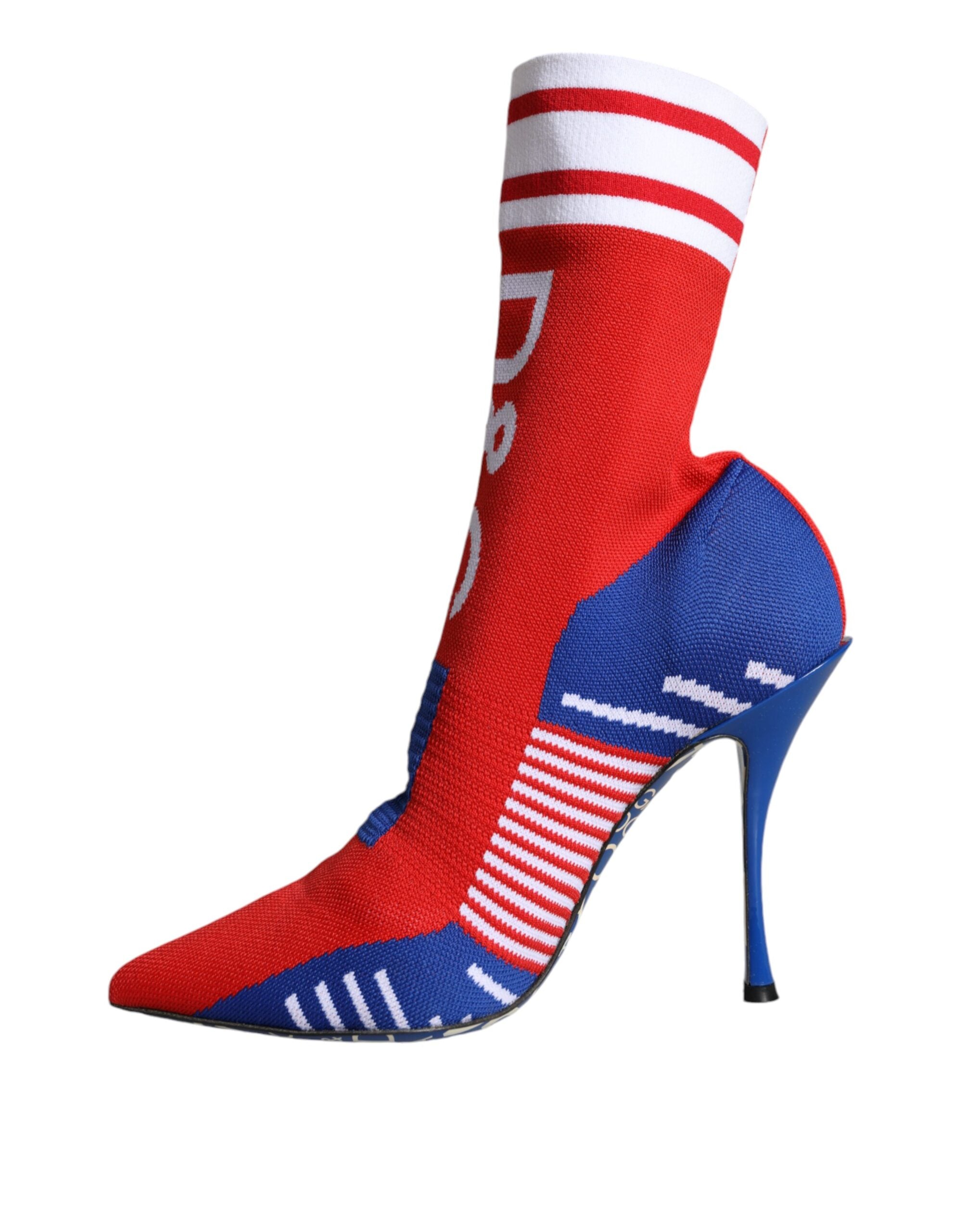Dolce & Gabbana Red Blue Stretch Sock Style Ankle Boots Logo Shoes -   -  Dolce & Gabbana.